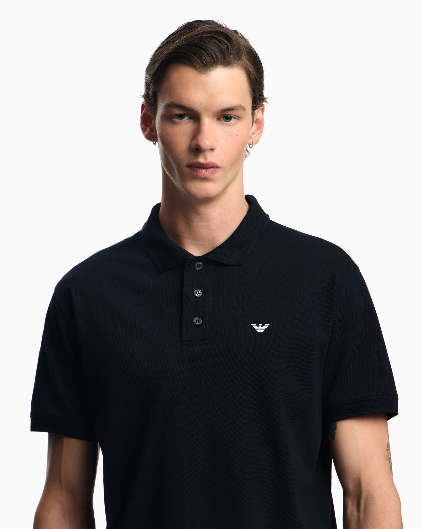 Mercerised piqué polo shirt with micro eagle Slide 4