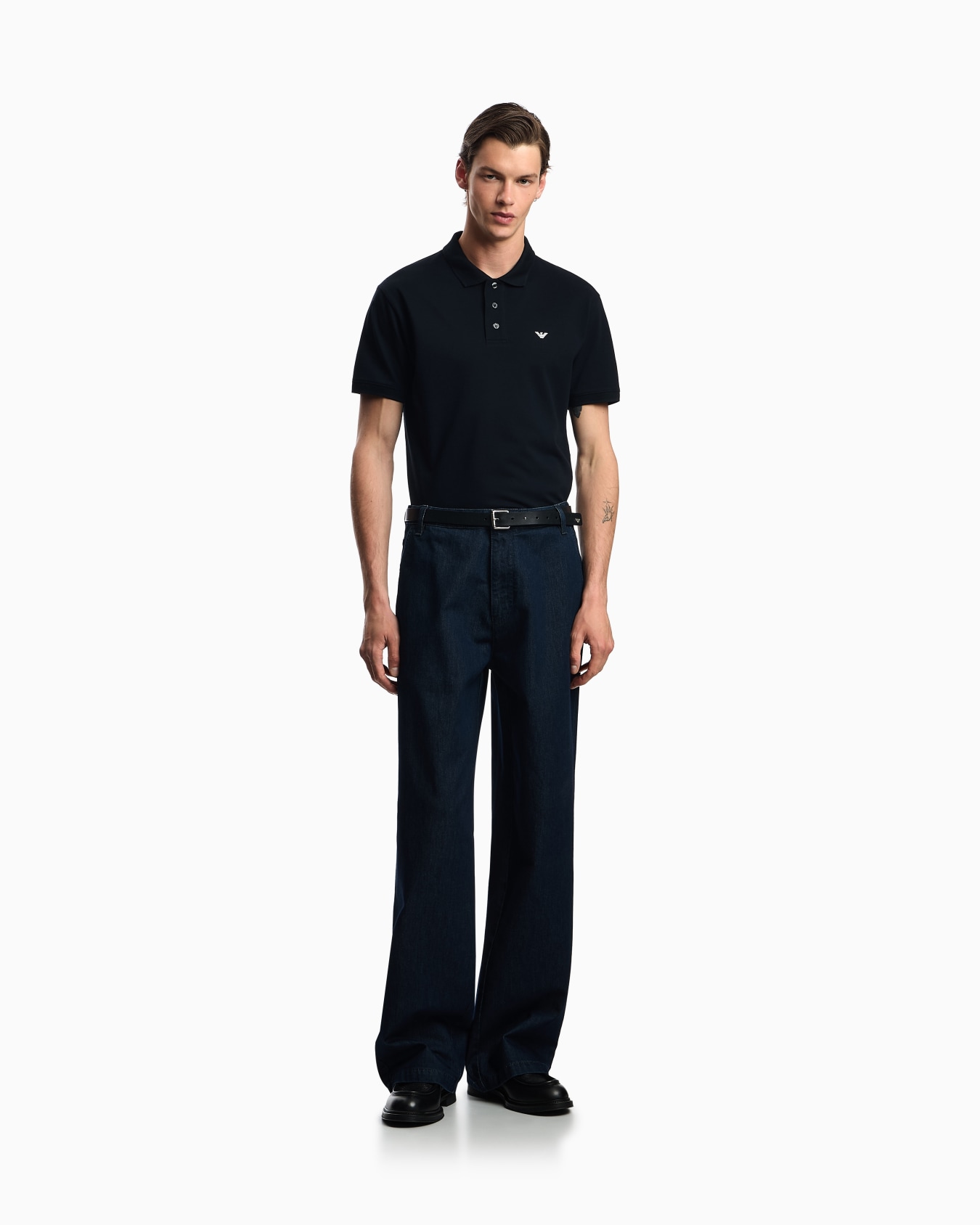 Mercerised piqué polo shirt with micro eagle Slide 1