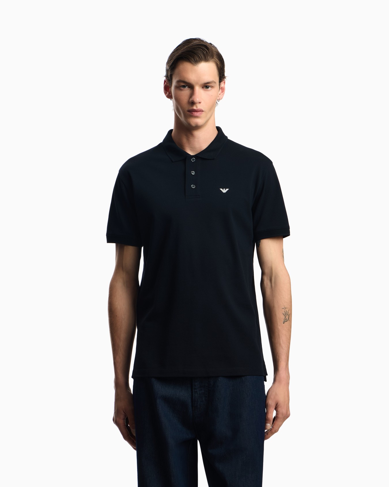 Mercerised piqué polo shirt with micro eagle Slide 3