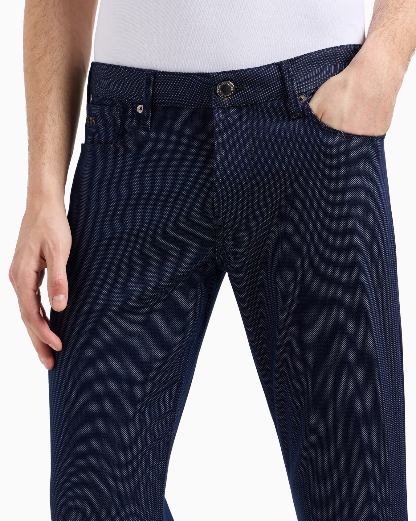 J06 Slim-fit, cotton-blend trousers with micro-armure polka dots Slide 4
