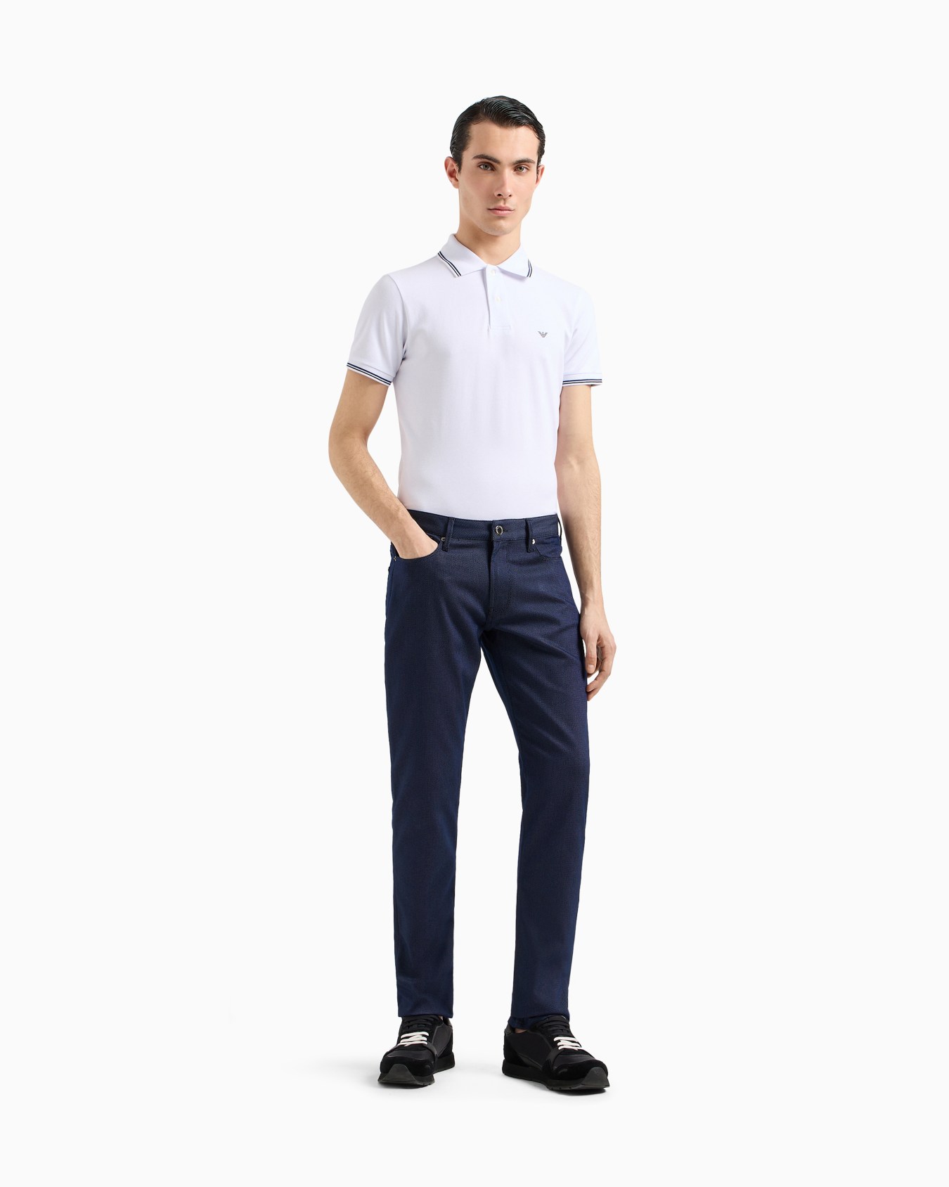 J06 Slim-fit, cotton-blend trousers with micro-armure polka dots Slide 1