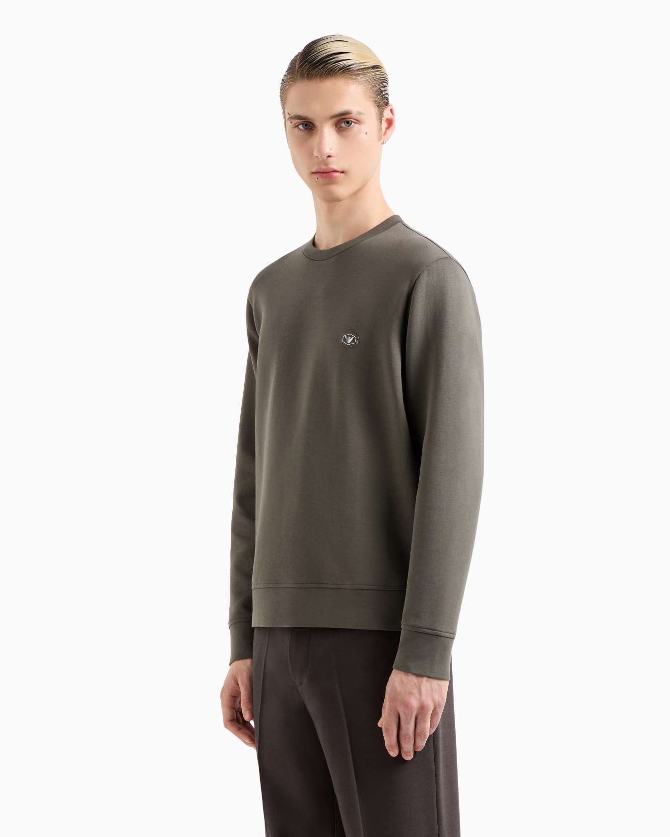 Crew-neck sweatshirt with micro logo patch Slide 1
