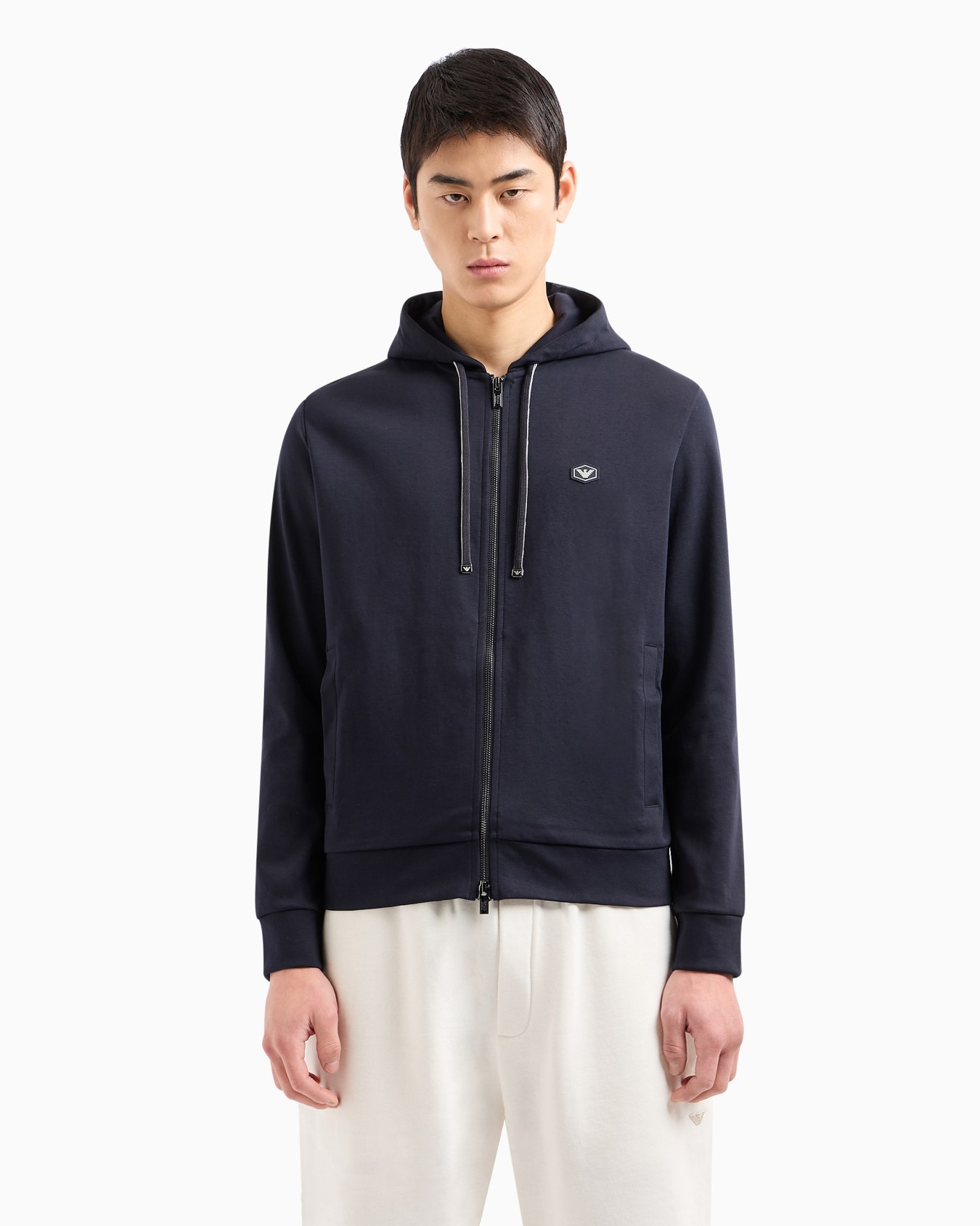 Hooded, zipped, Ponte-di-Roma sweatshirt Slide 3