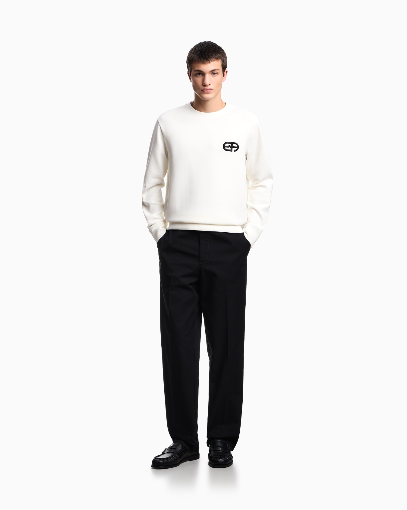 Double-jersey sweatshirt with embossed embroidered EA logo Slide 1