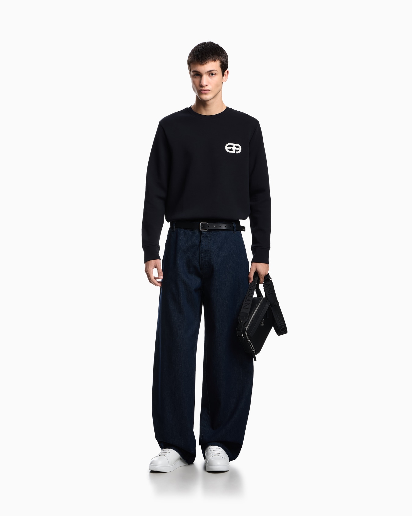 Double-jersey sweatshirt with embossed embroidered EA logo Slide 1