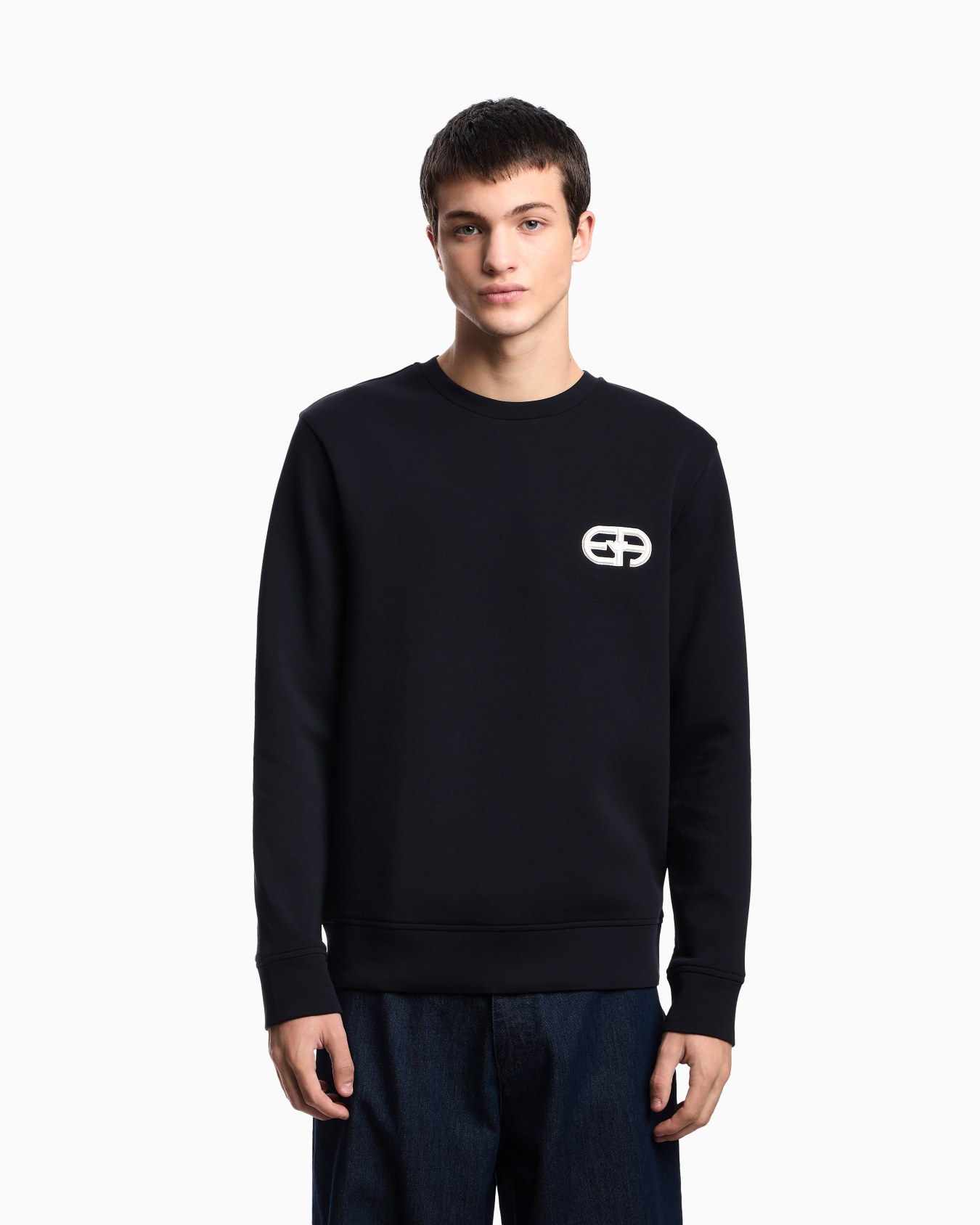 Double-jersey sweatshirt with embossed embroidered EA logo Slide 3