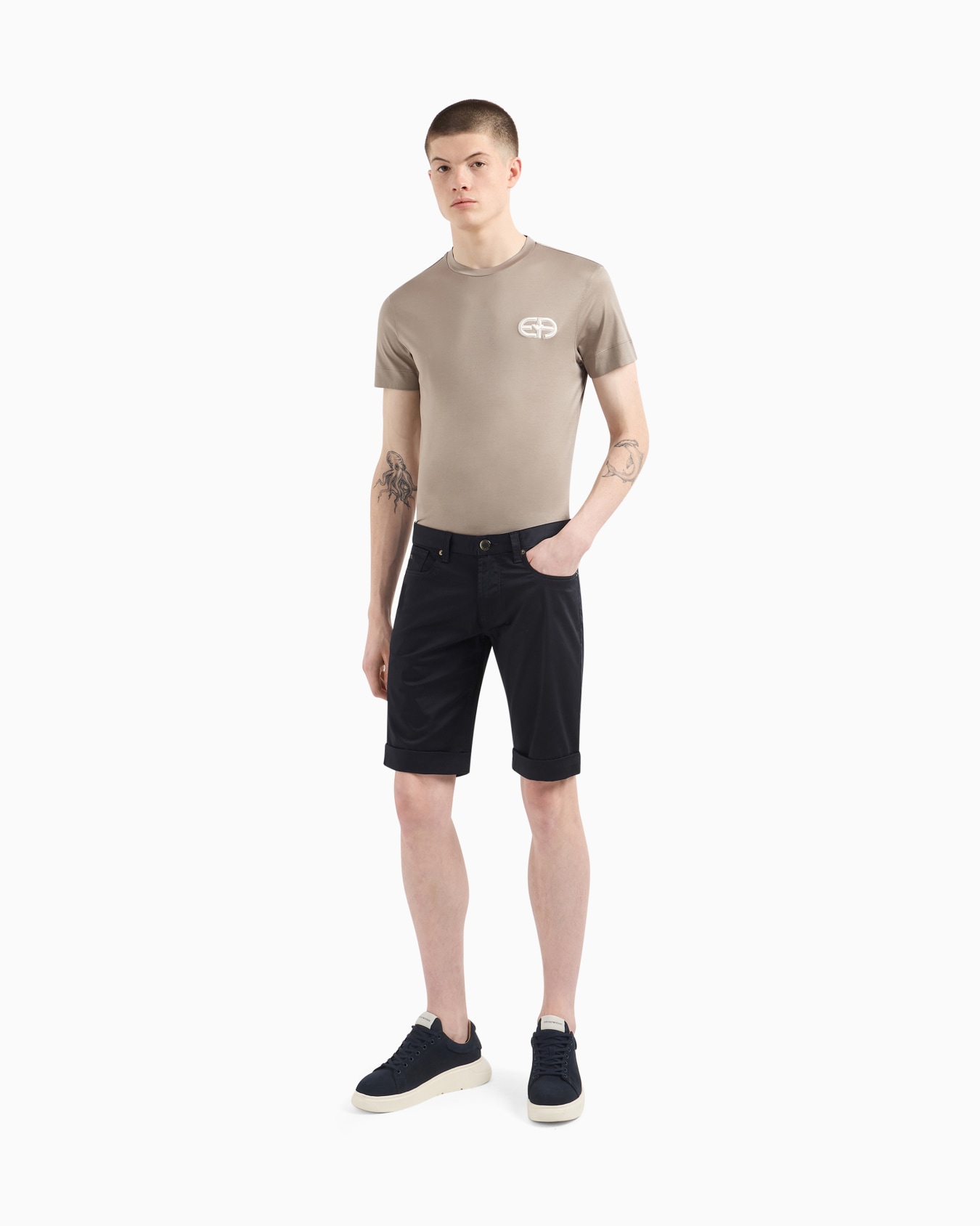 Lustrous comfort cotton board shorts with turned-up cuffs Slide 1