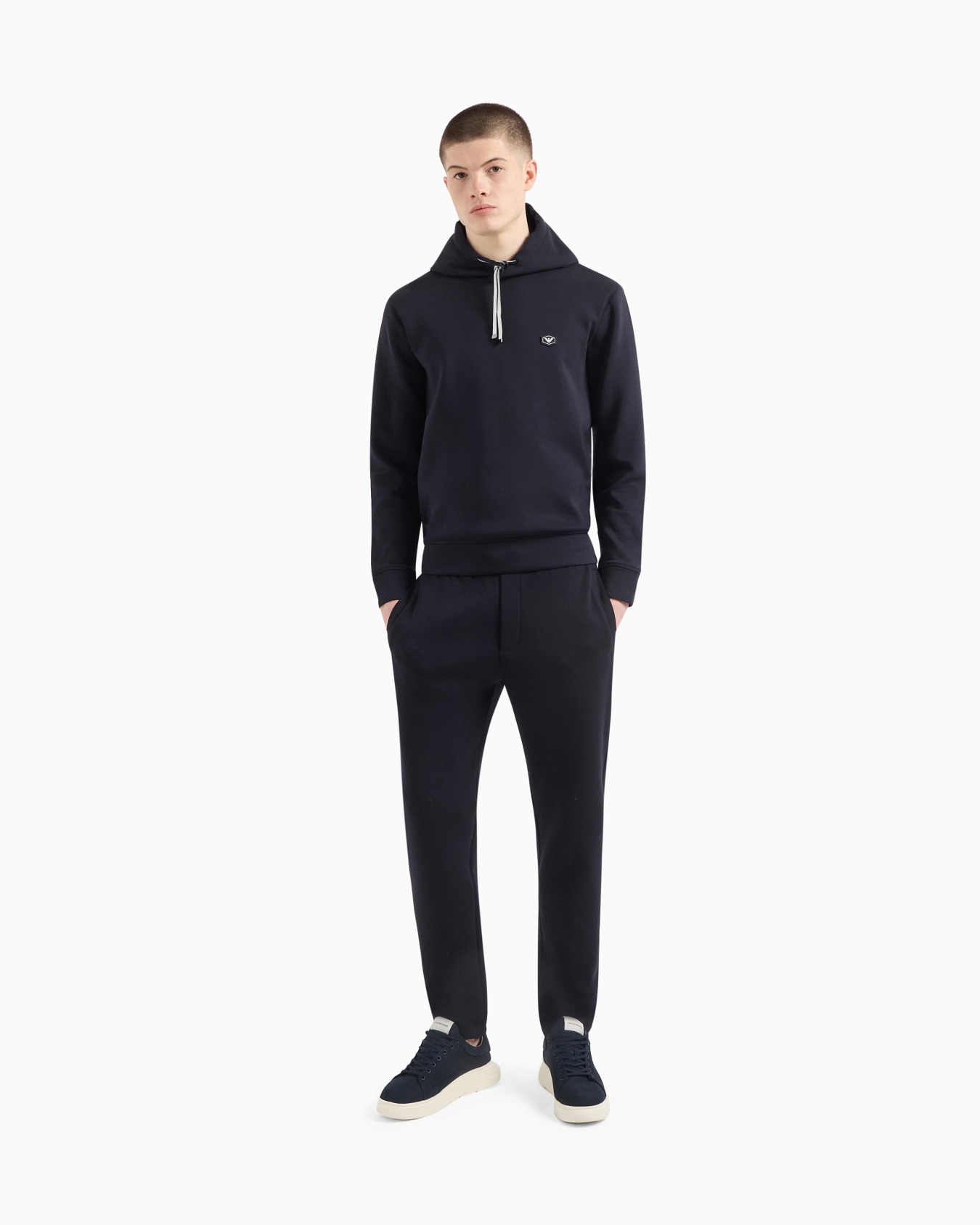 Double-jersey joggers with eagle logo patch Slide 1