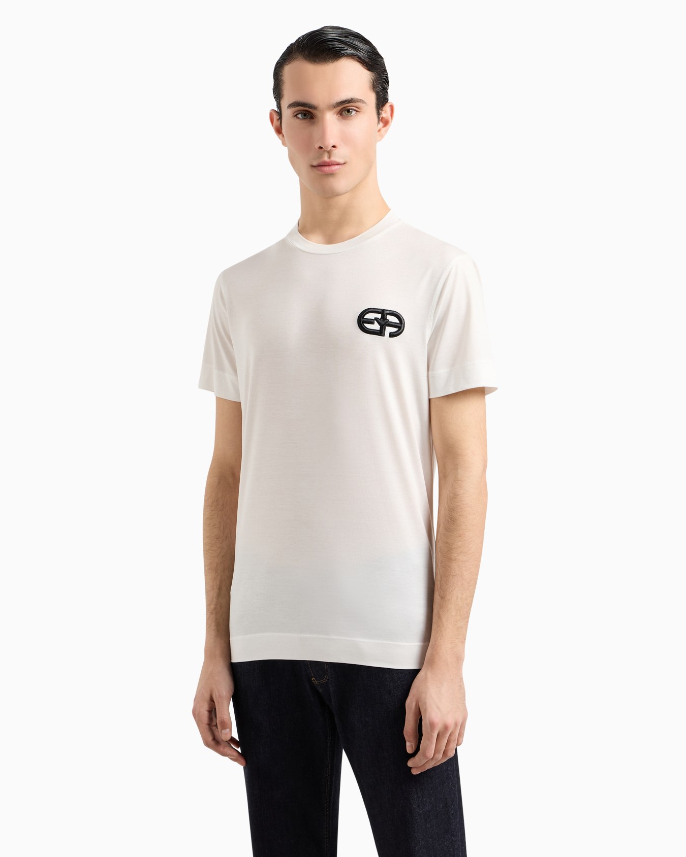  Lyocell-blend jersey T-shirt with embossed EA logo embroidery Slide 3