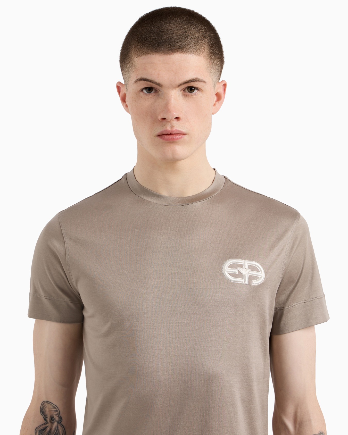  Lyocell-blend jersey T-shirt with embossed EA logo embroidery Slide 4