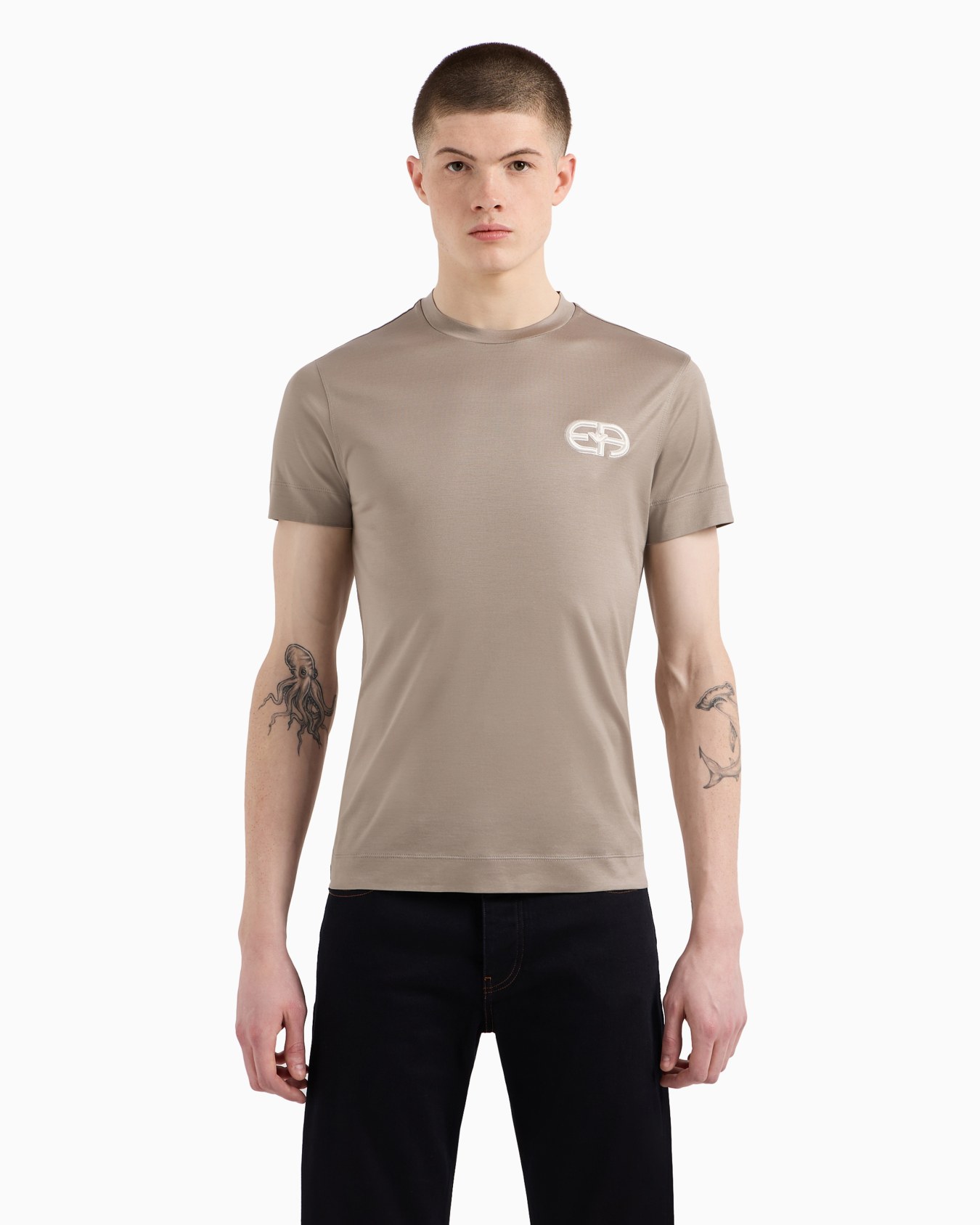  Lyocell-blend jersey T-shirt with embossed EA logo embroidery Slide 3