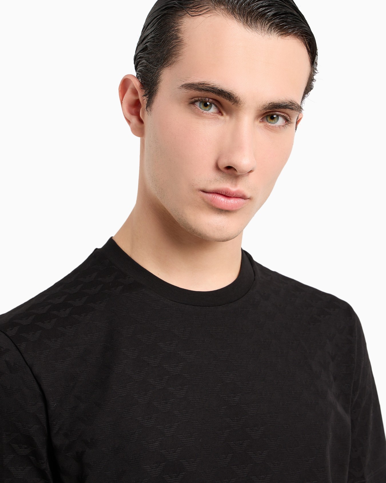 Mercerised-jersey T-shirt with all-over jacquard eagle Slide 4