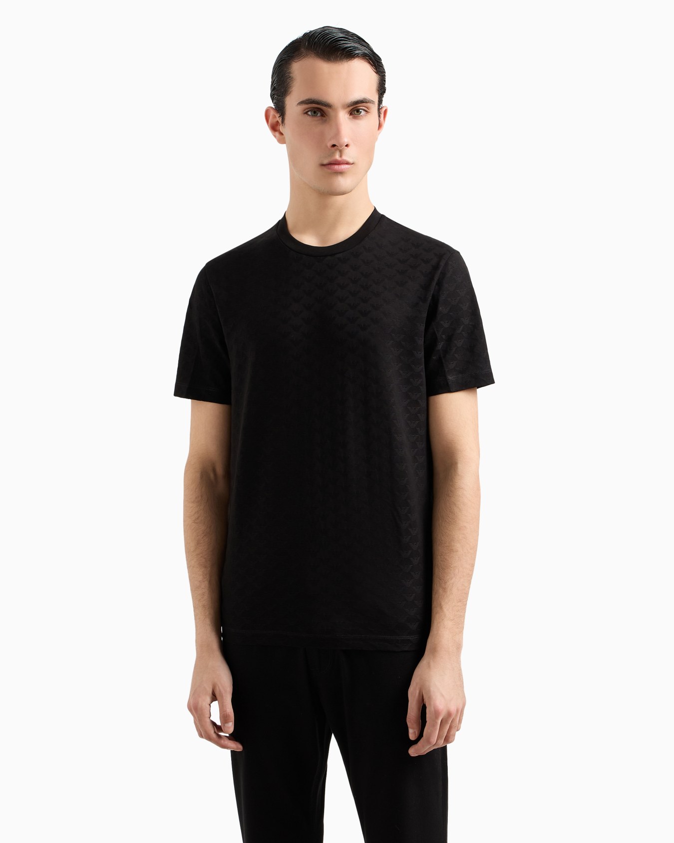 Mercerised-jersey T-shirt with all-over jacquard eagle Slide 3