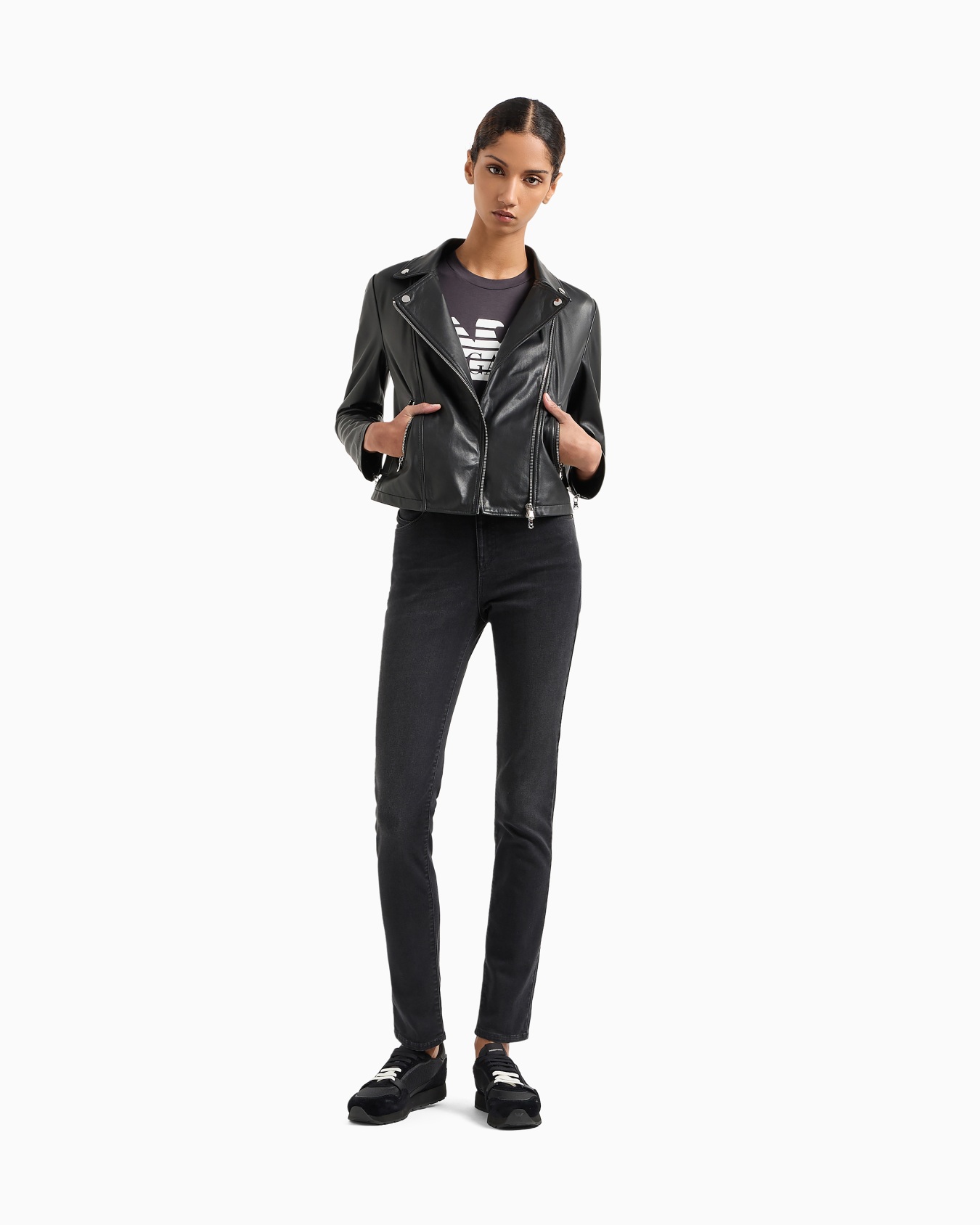 J18 High-waisted skinny-fit stonewashed comfort-denim jeans Slide 1