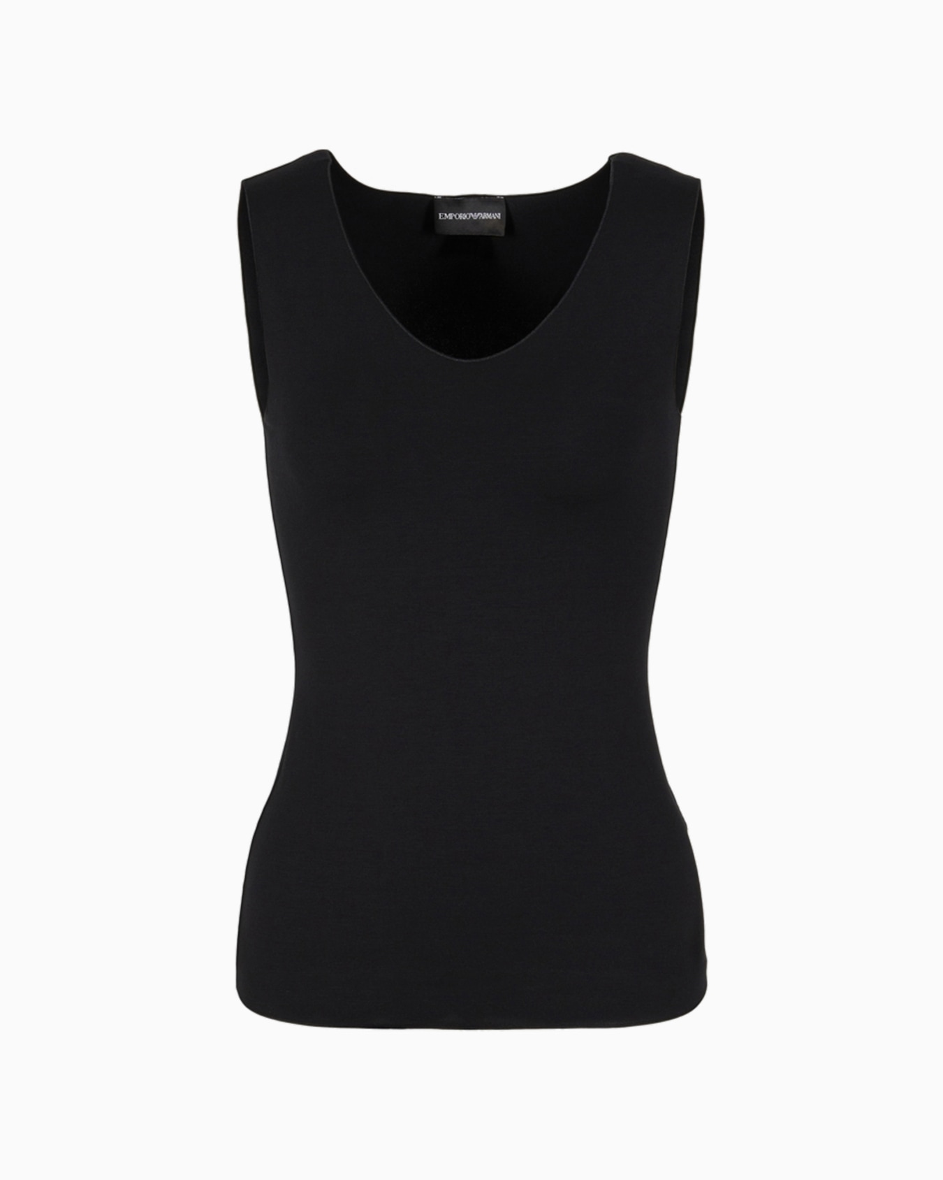 Camiseta de tirantes en punto elástico de viscosa con escote de pico Diapositiva 0