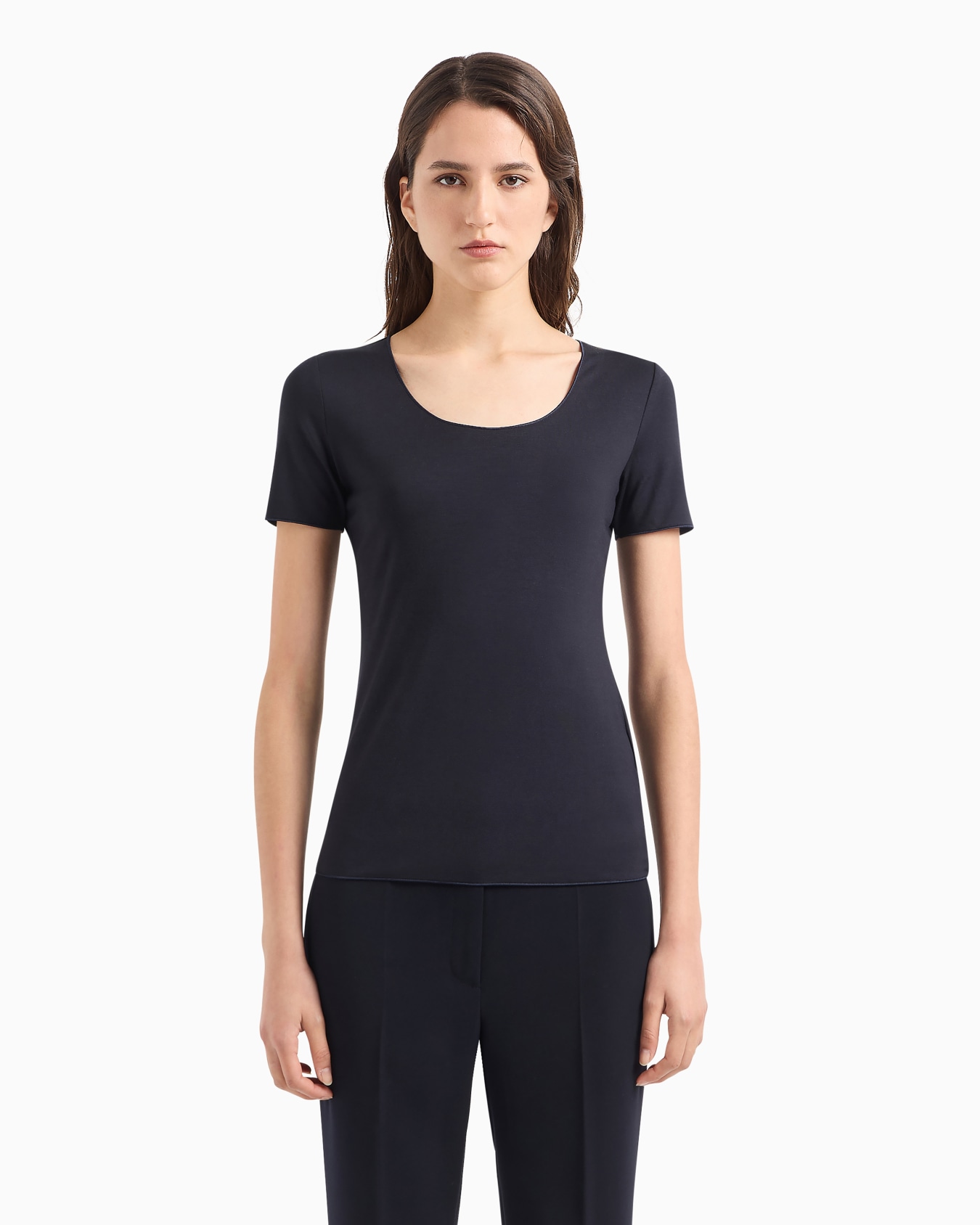 Viscose stretch jersey short-sleeved jumper Slide 1