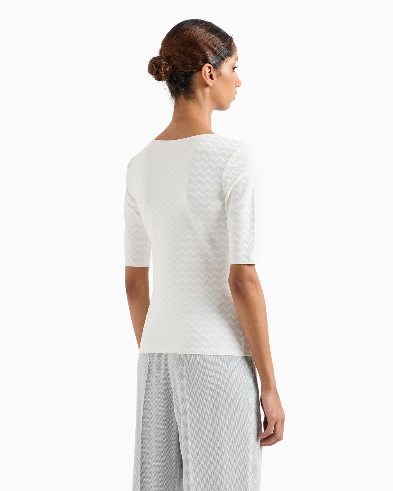 Two-way stretch jacquard motif nylon-jersey V-neck jumper Slide 2