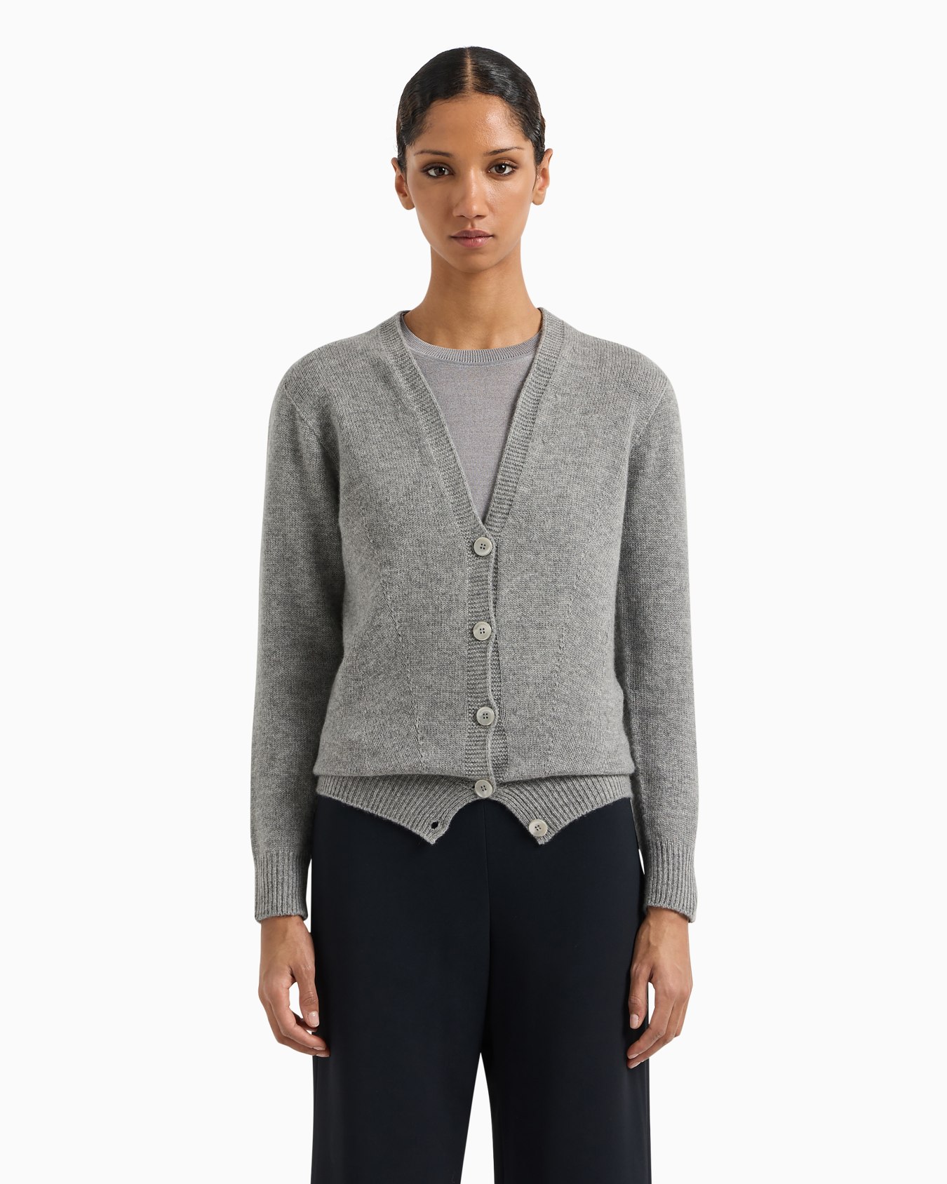 Pure cashmere cardigan with plunging V-neck Slide 1