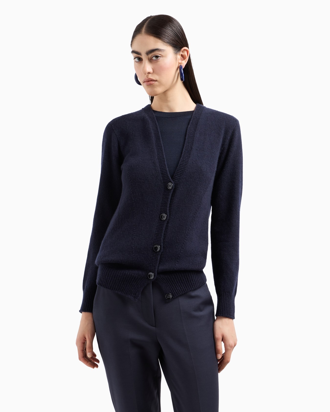 Cardigan avec encolure en V profonde en pur cachemire Diapositive 1