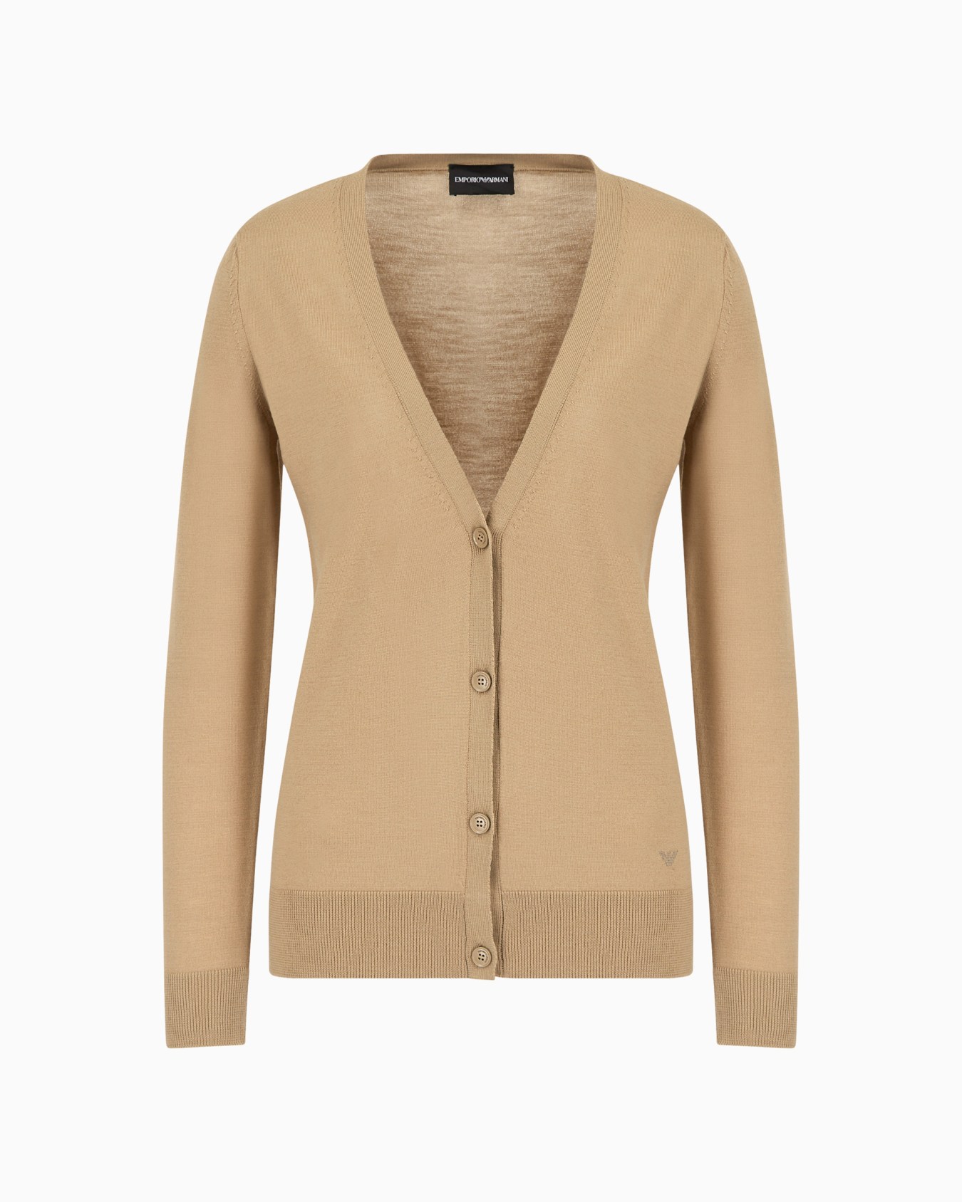 Plain knit pure virgin wool cardigan Slide 0