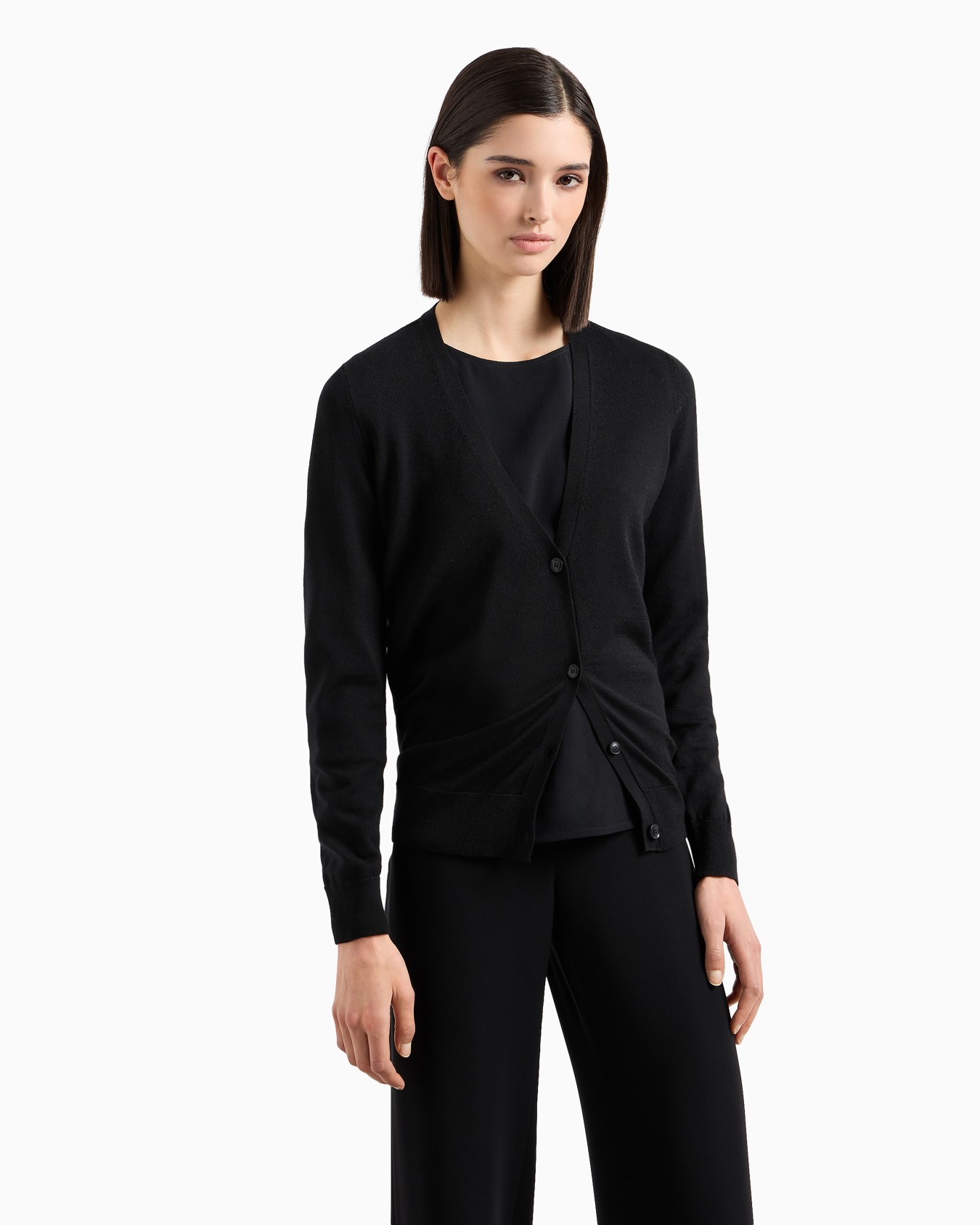 Plain knit pure virgin wool cardigan Slide 1