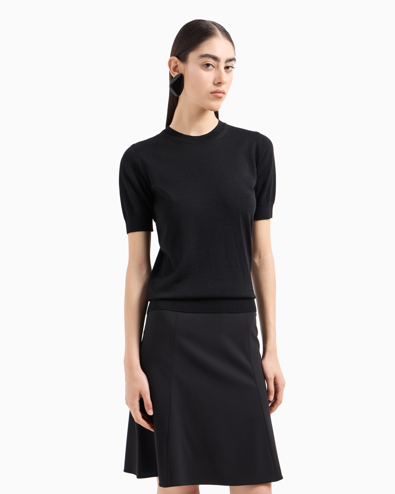 Short-sleeved jumper in plain-knit pure virgin wool Slide 1