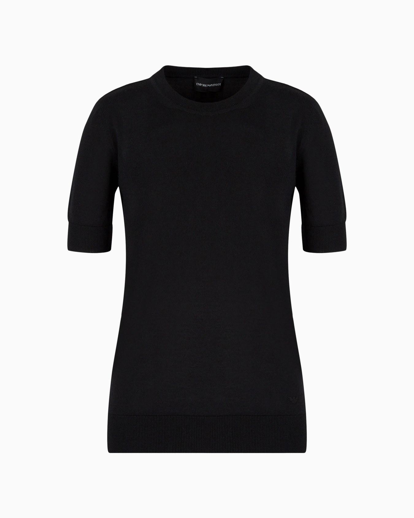 Short-sleeved jumper in plain-knit pure virgin wool Slide 0