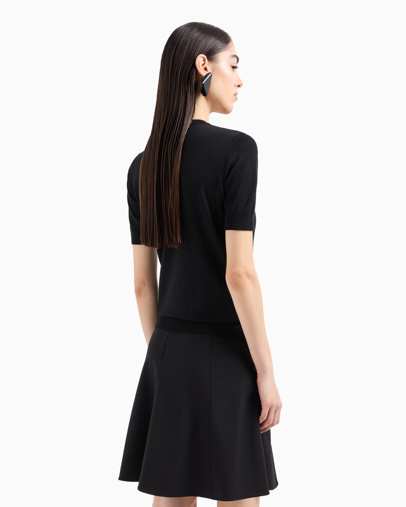 Short-sleeved jumper in plain-knit pure virgin wool Slide 2