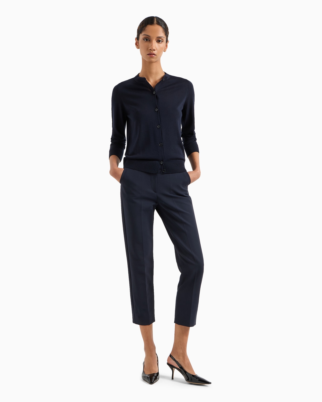 Cardigan in plain-knit, pure virgin wool Slide 3