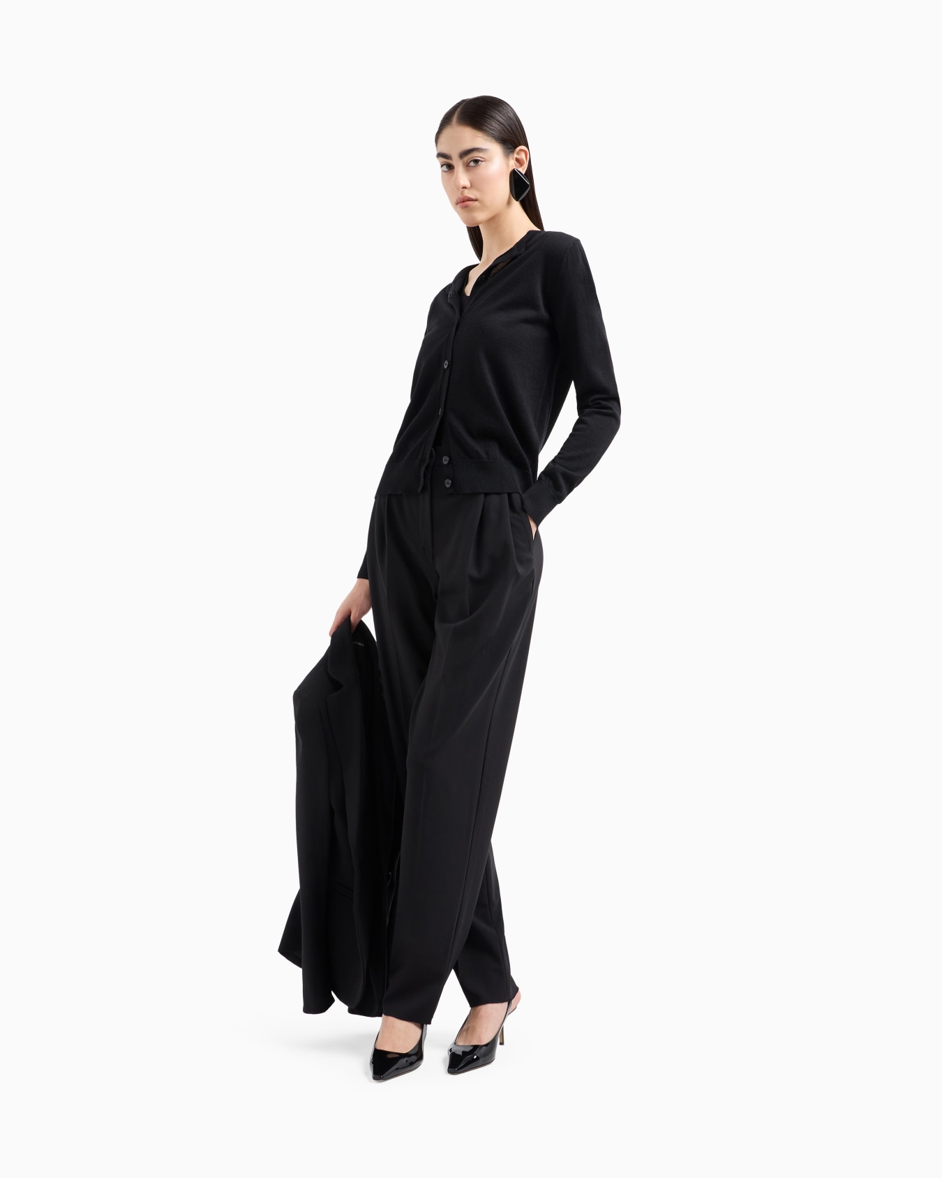 Cardigan in plain-knit, pure virgin wool Slide 1