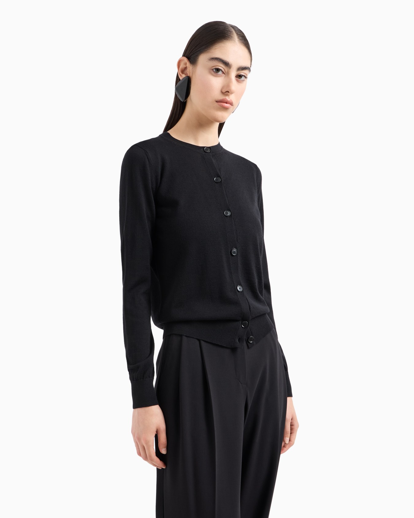 Cardigan in plain-knit, pure virgin wool Slide 3