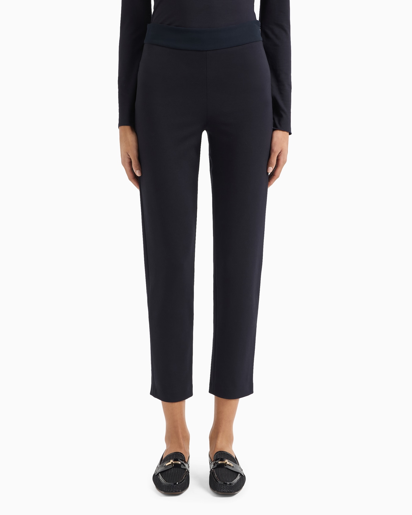 Pantalones de corte ajustado en tejido de punto Milano con banda de raso Diapositiva 1