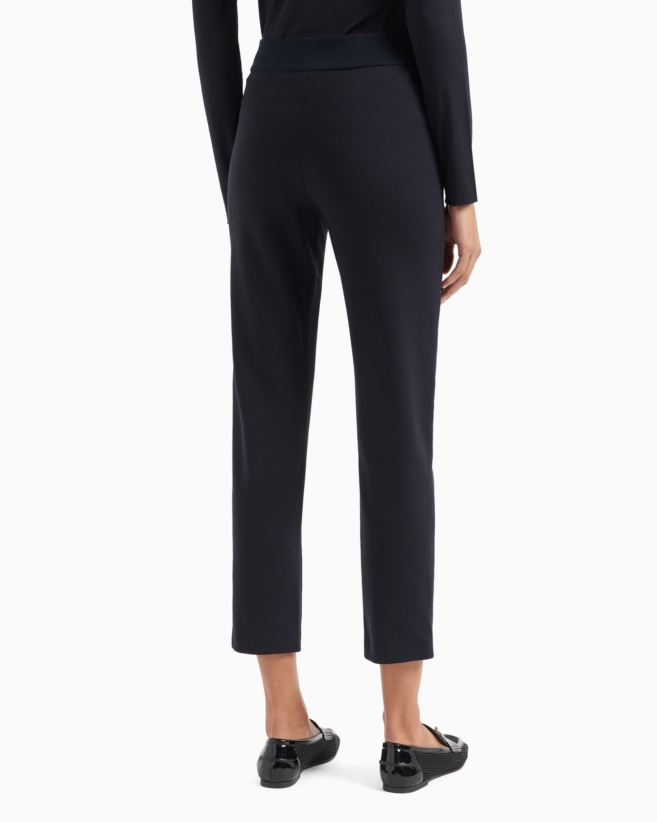 Pantalones de corte ajustado en tejido de punto Milano con banda de raso Diapositiva 2