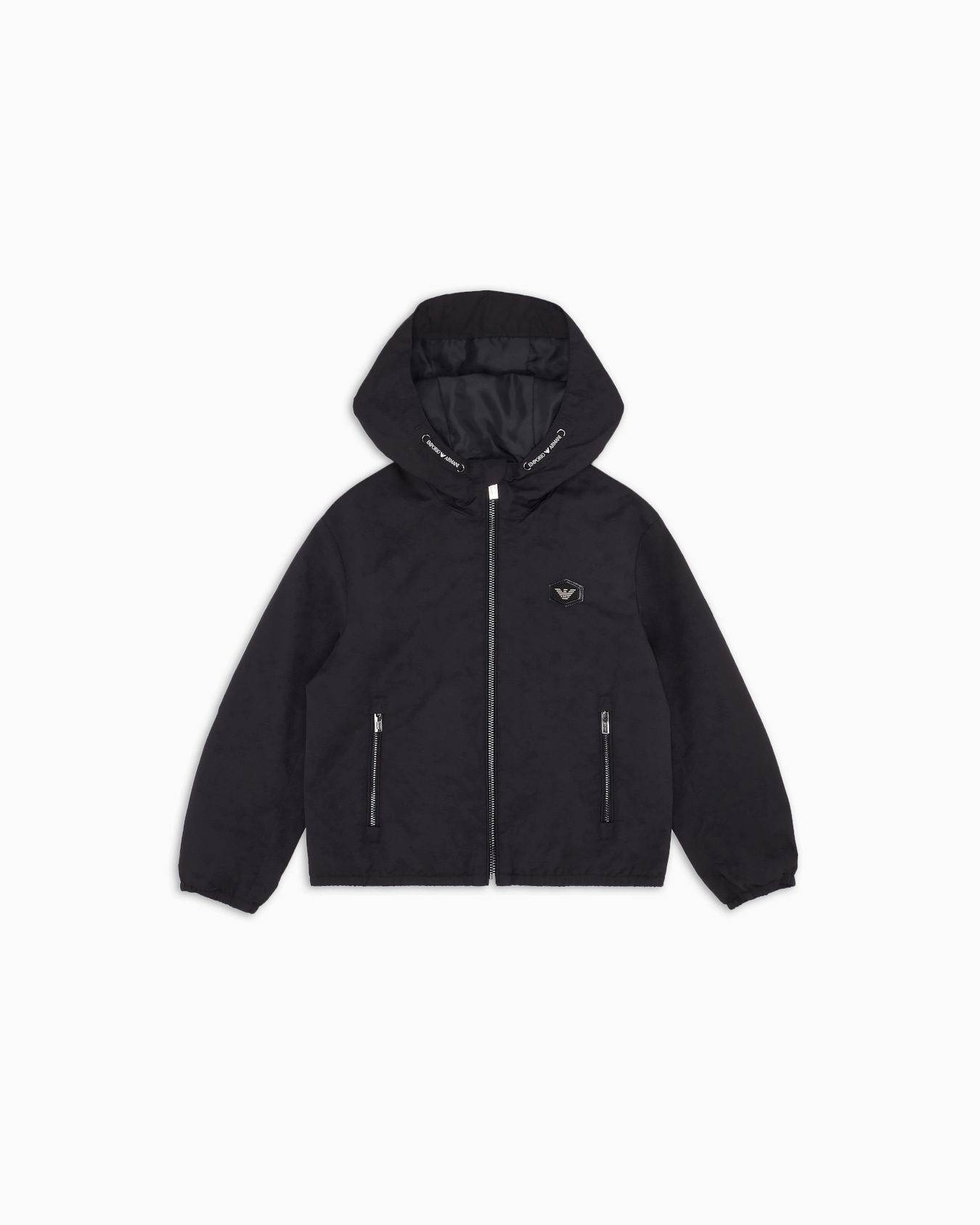 Blouson en nylon déperlant avec capuche et écusson logo Diapositive 0