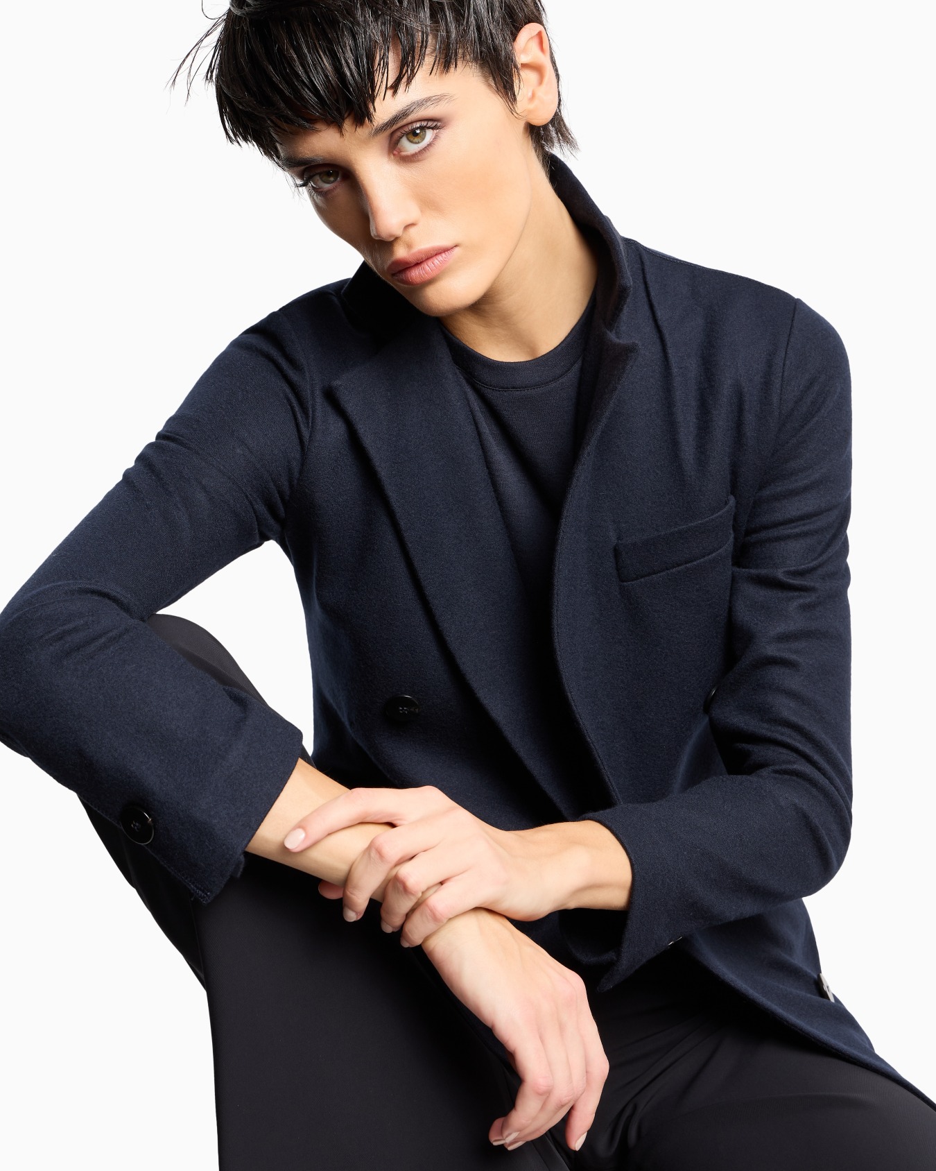 Pure cashmere jersey double-breasted jacket Slide 5