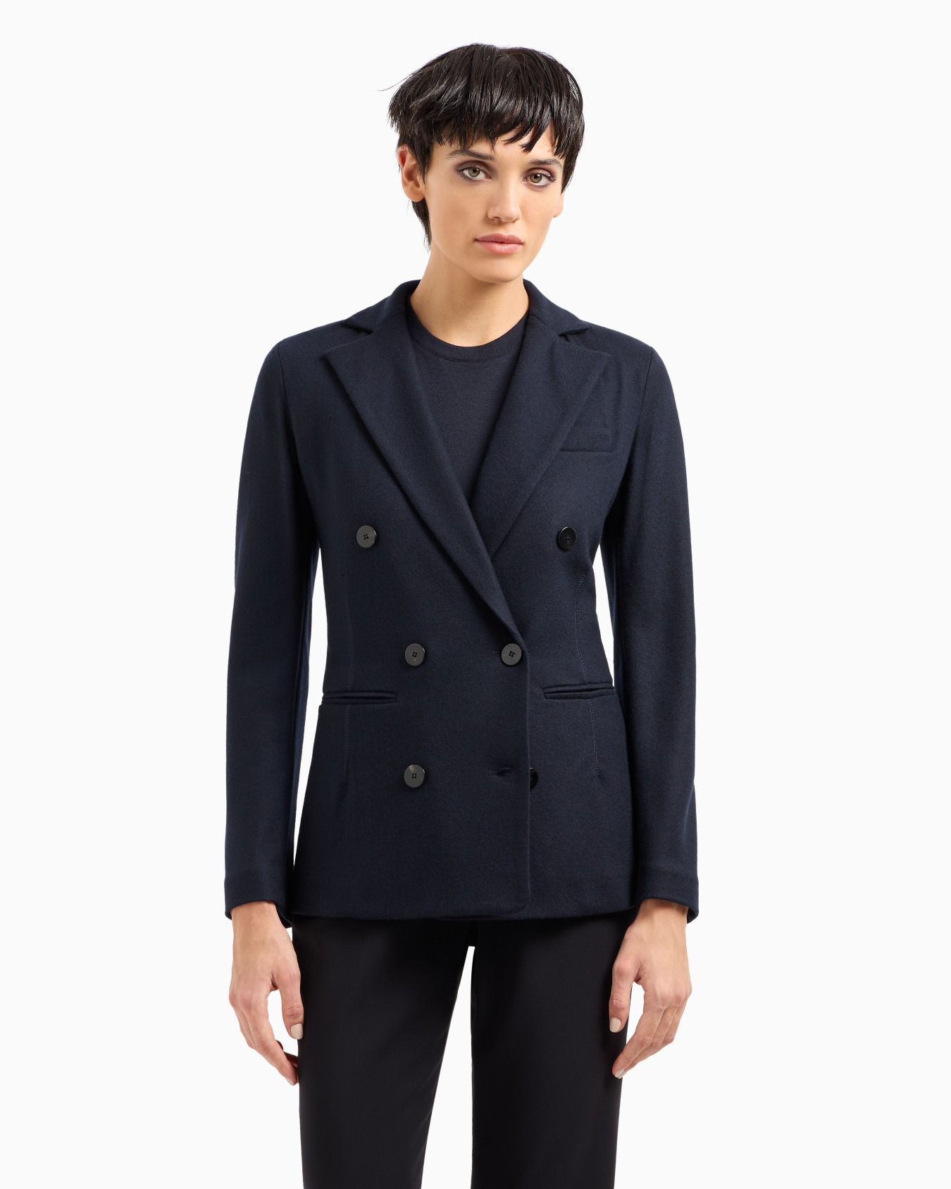 Pure cashmere jersey double-breasted jacket Slide 3