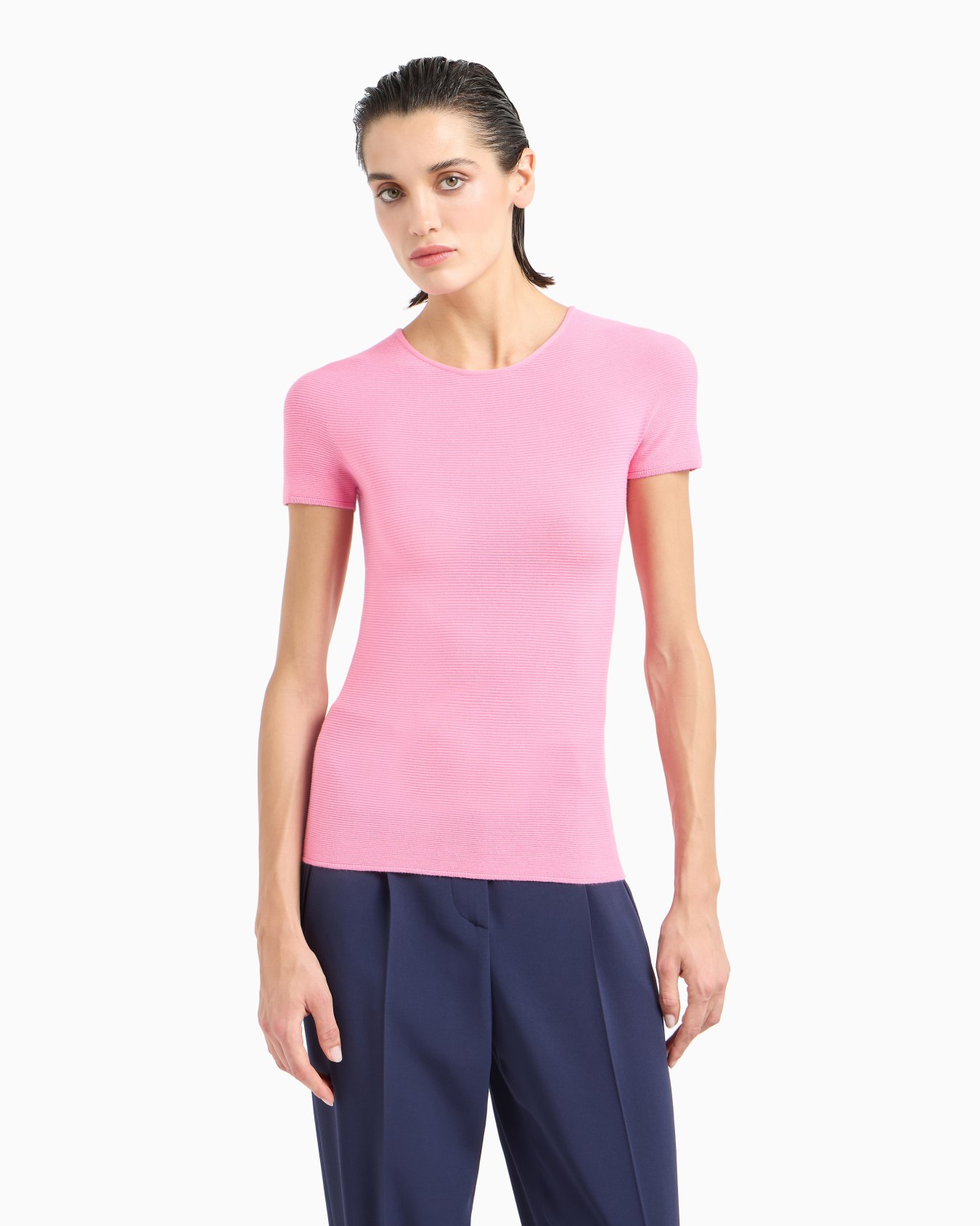 Pull à manches courtes en viscose au point mousse Diapositive 1