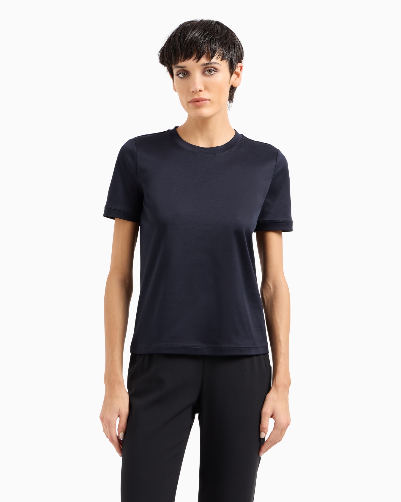 Short-sleeved crew-neck jumper in pure cashmere Slide 1