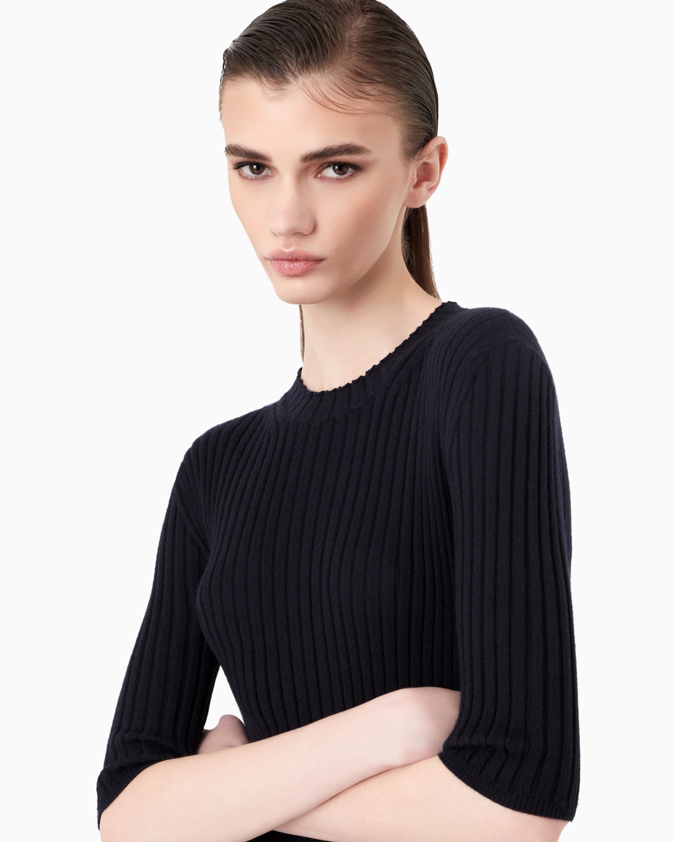 Jersey de cuello redondo de cachemir puro acanalado Diapositiva 4