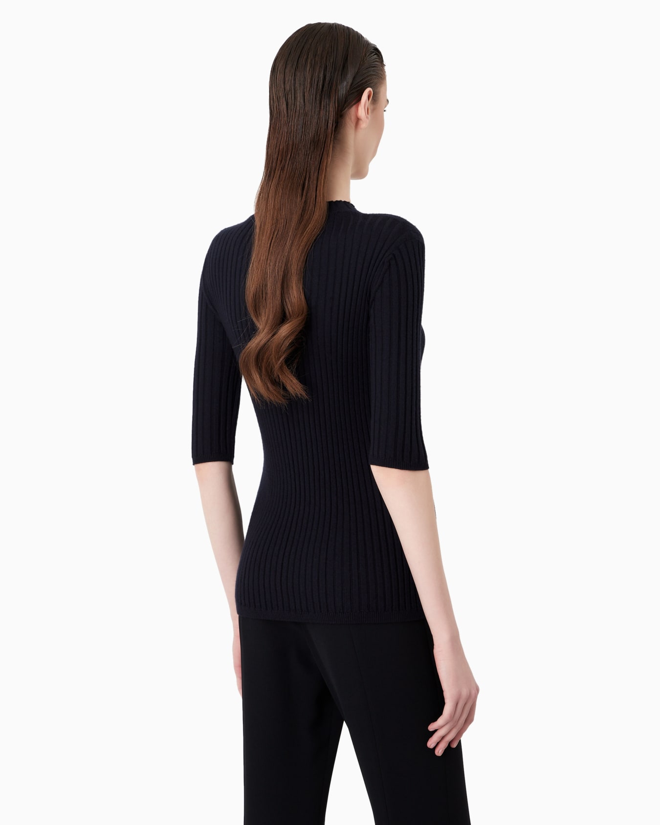Jersey de cuello redondo de cachemir puro acanalado Diapositiva 2