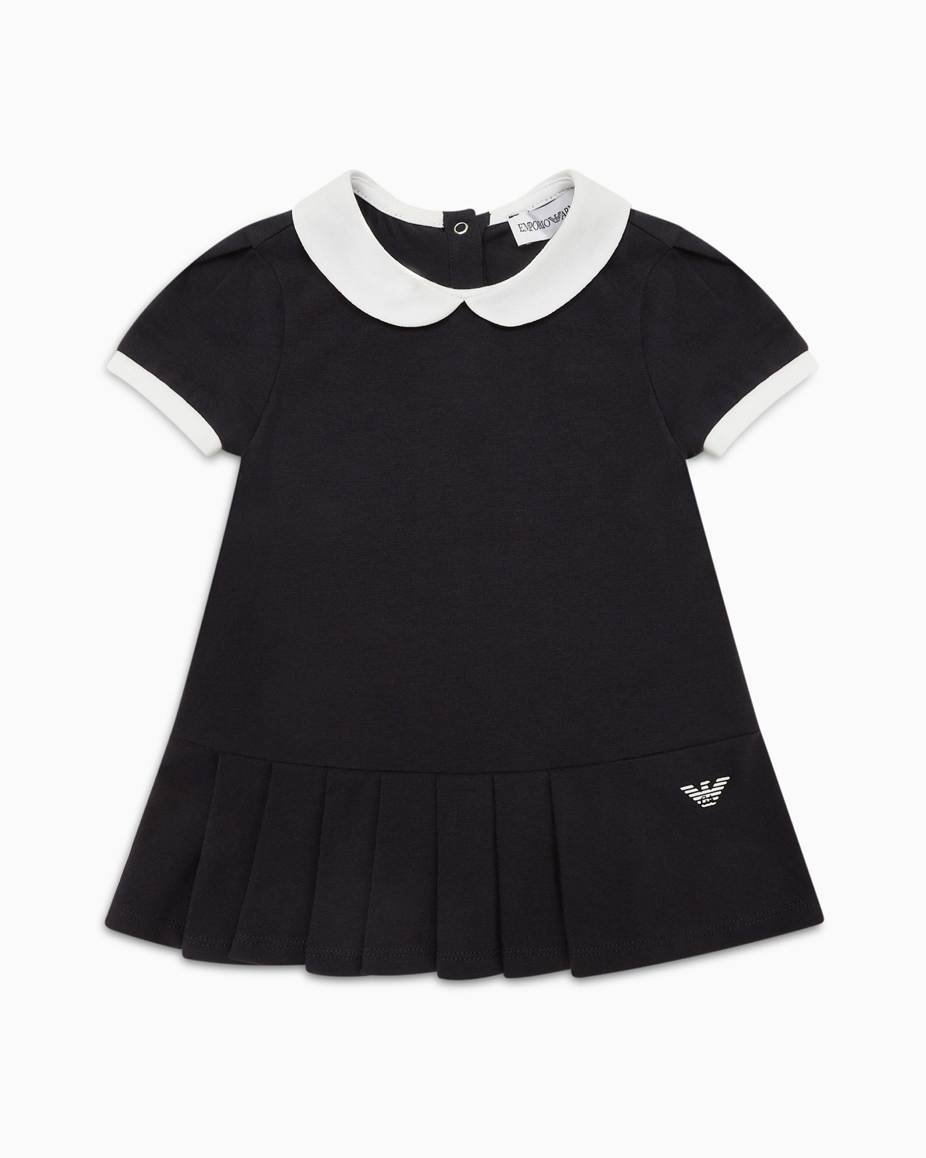 Robe en jersey à col Claudine avec jupe plissée Diapositive 0