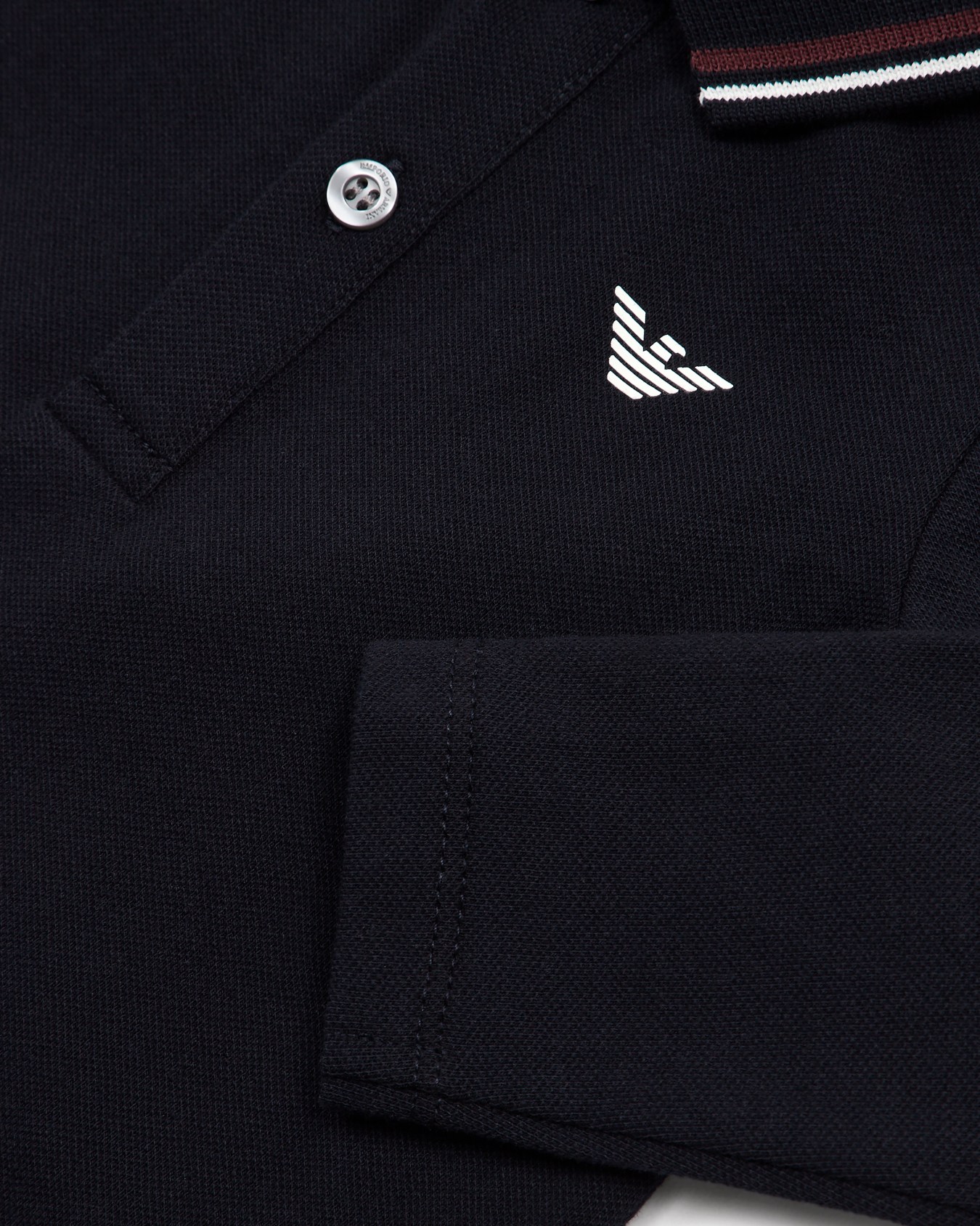 Stretch-piqué long-sleeved polo shirt with trimmed collar Slide 1