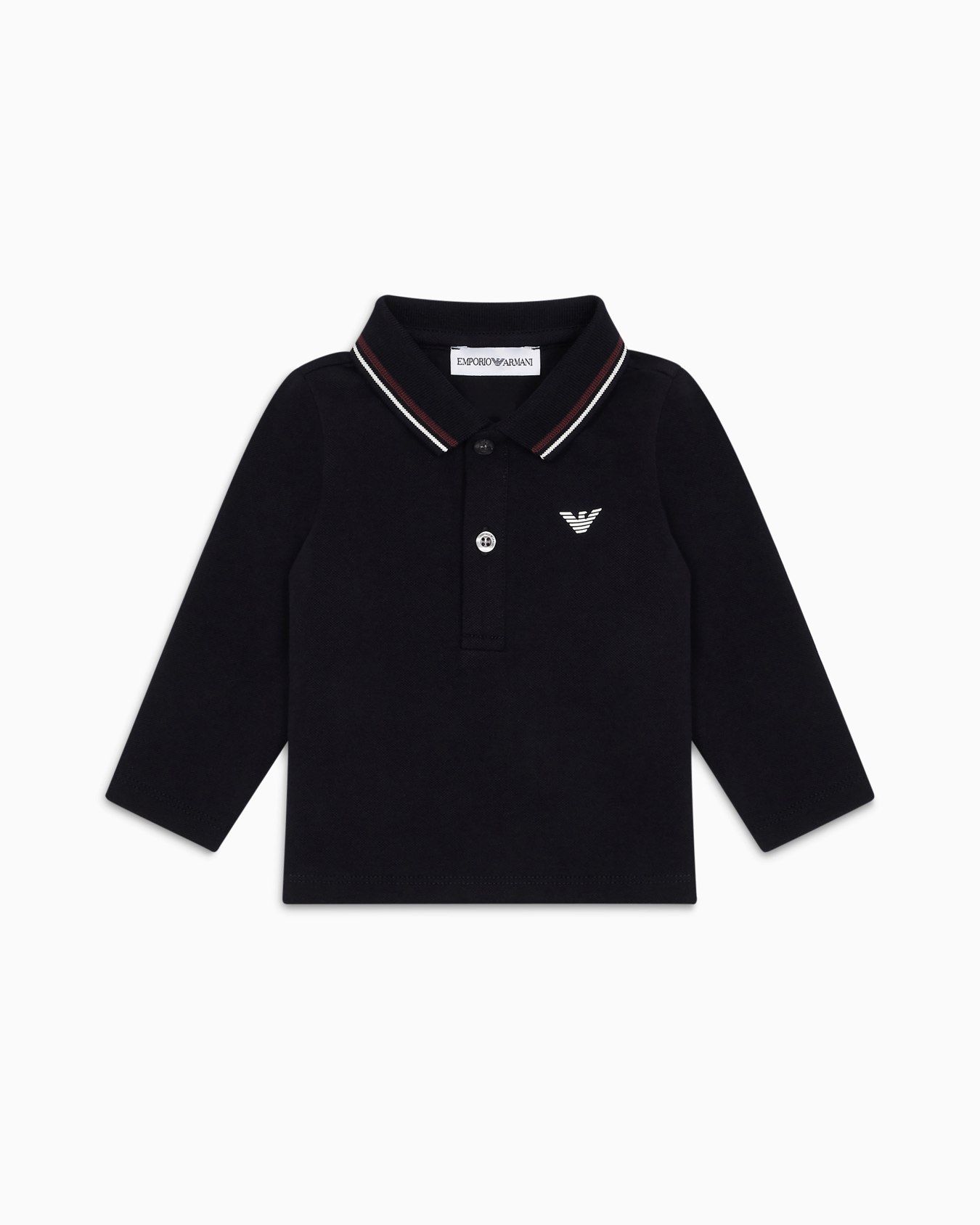 Stretch-piqué long-sleeved polo shirt with trimmed collar Slide 0