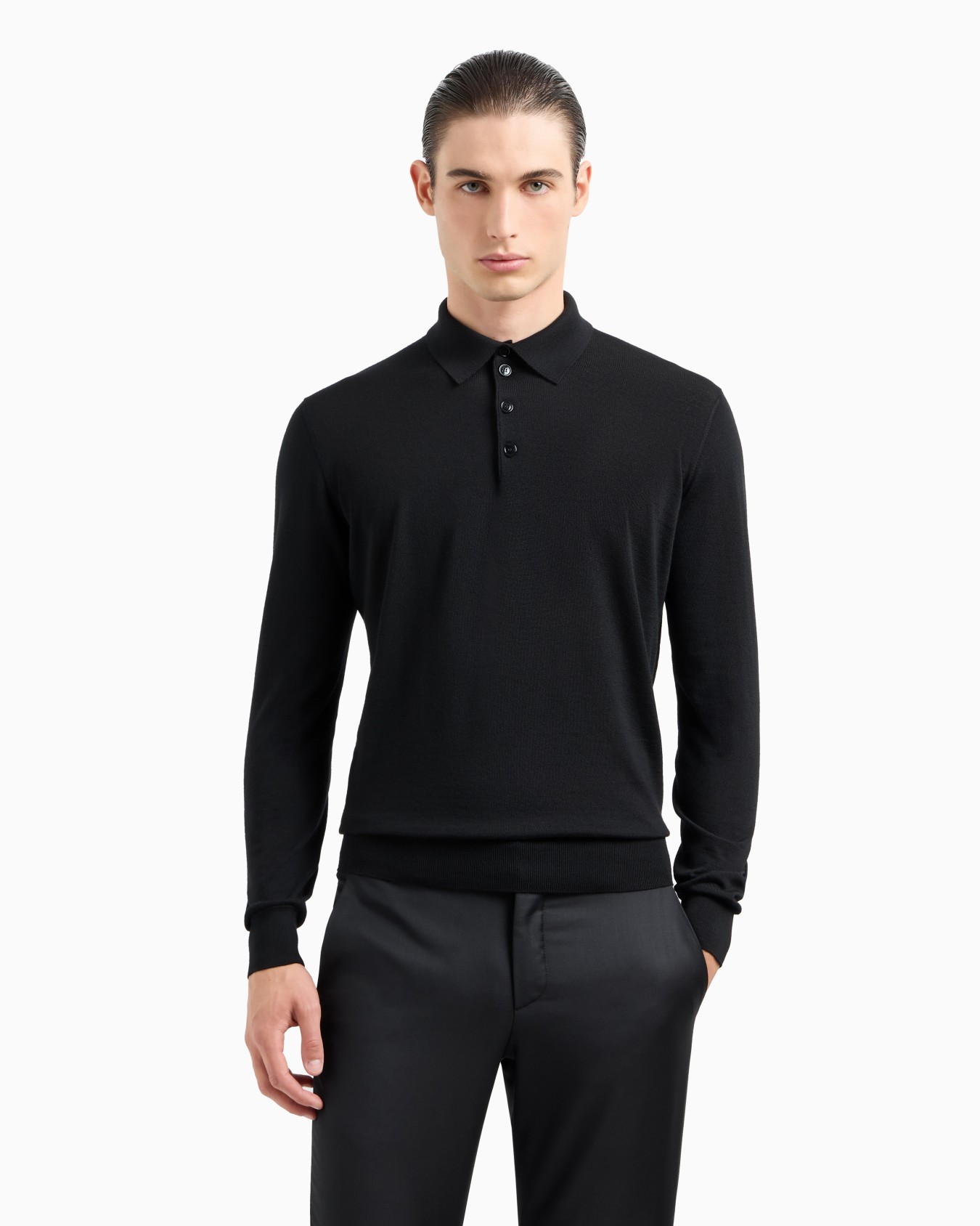 Long-sleeved polo shirt in virgin wool Slide 1