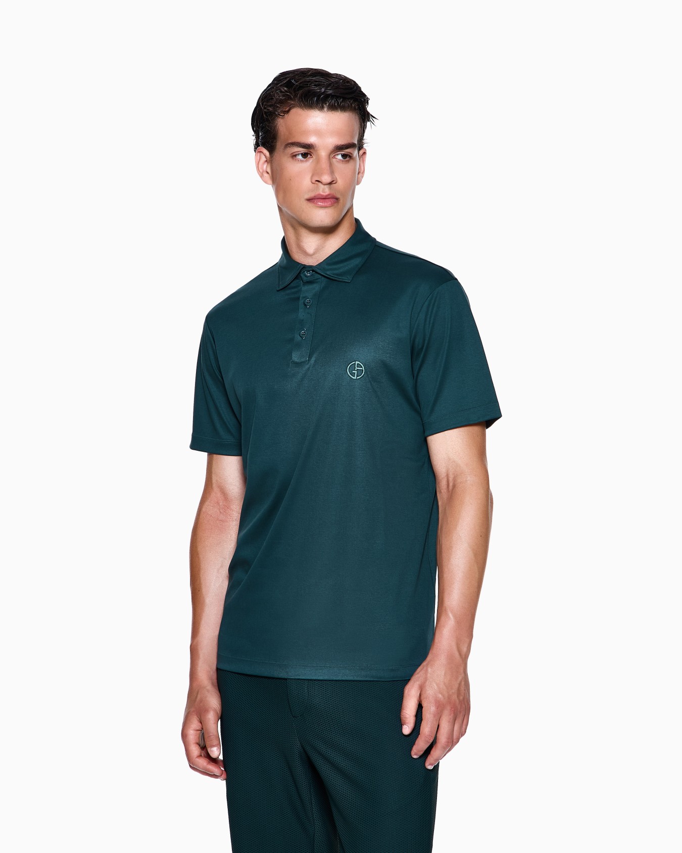 Pure cotton interlock polo shirt with embroidered logo Slide 3