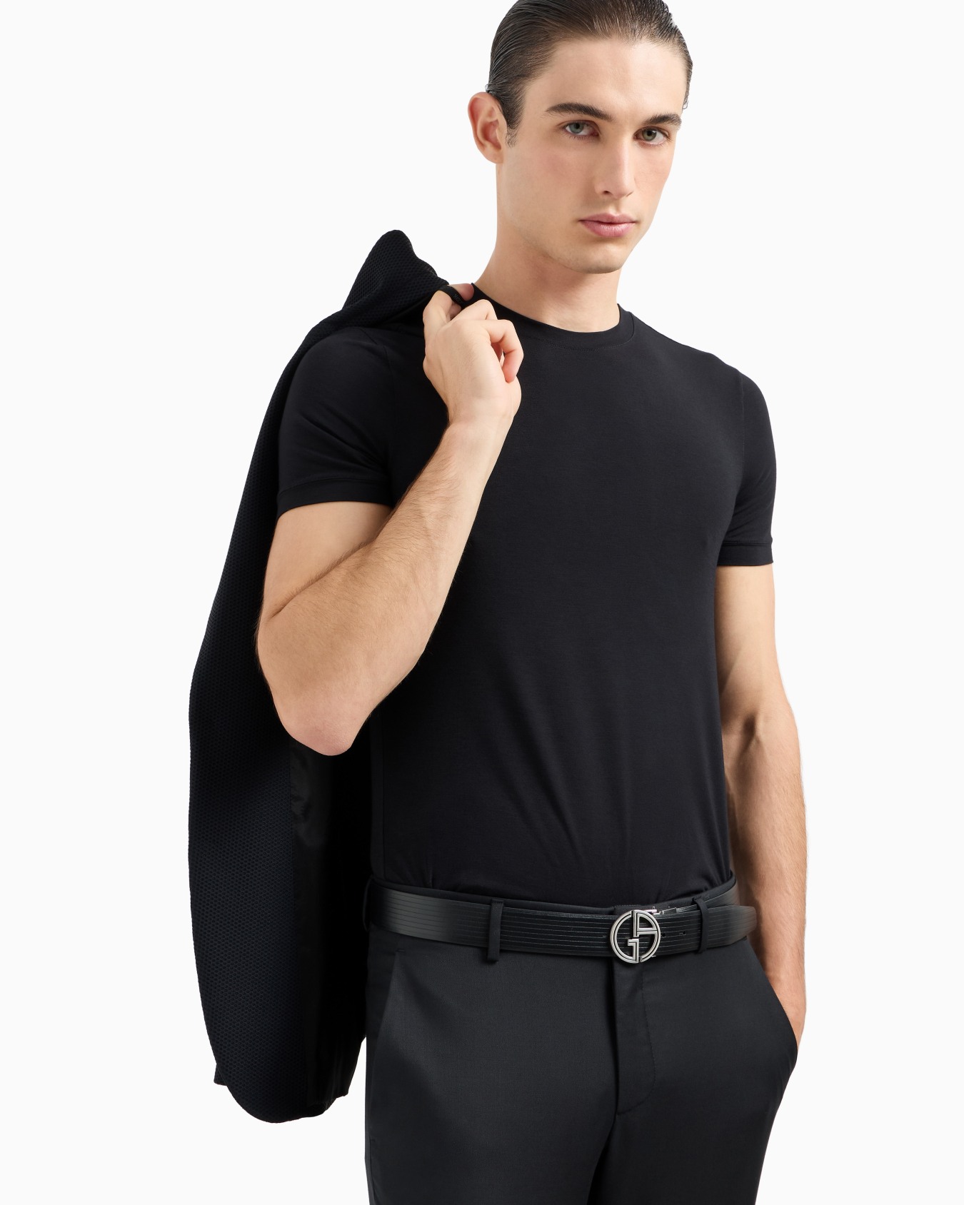 T-shirt girocollo a maniche corte in jersey di viscosa stretch Slide 5