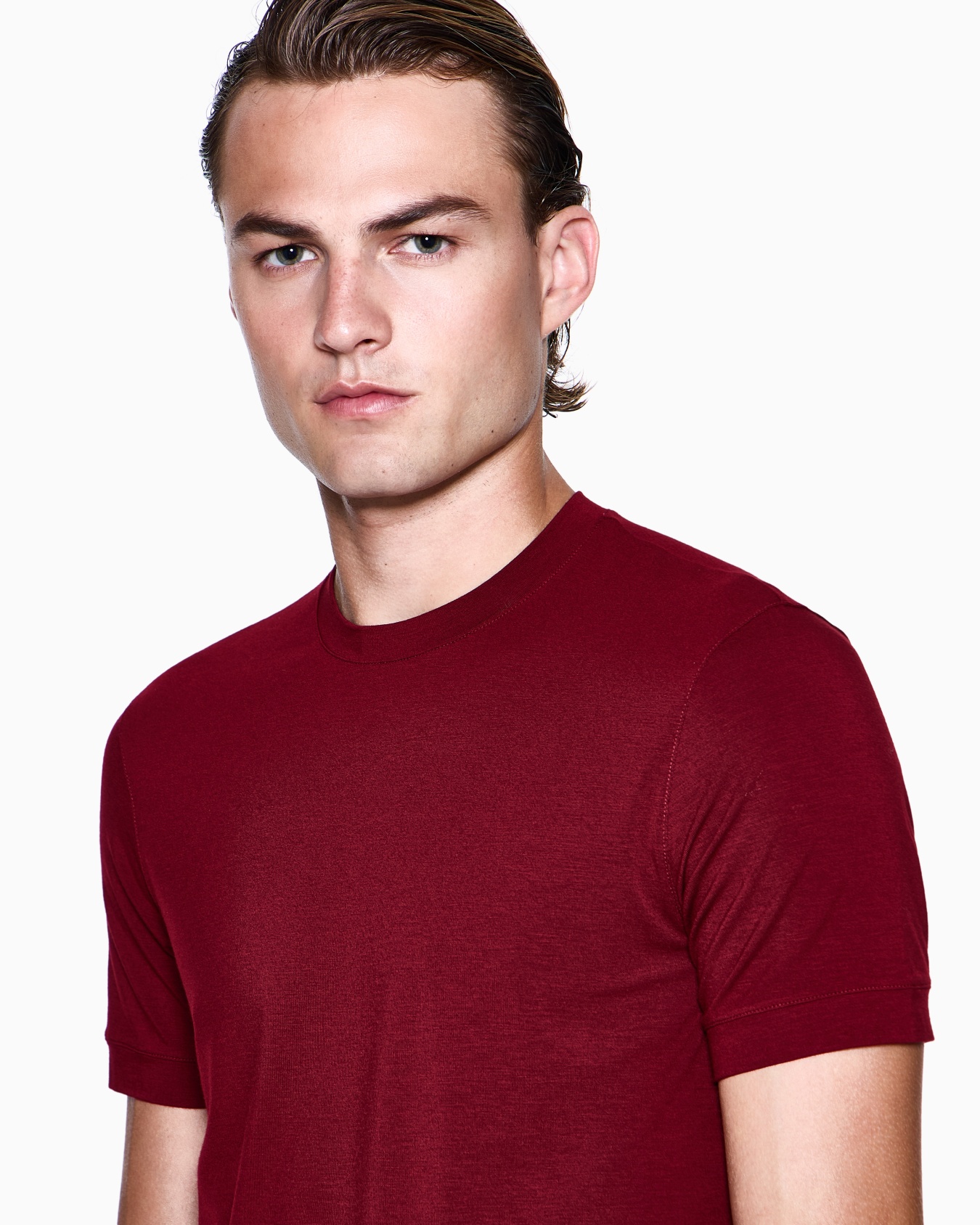 Crew-neck short-sleeved T-shirt in stretch viscose jersey Slide 4