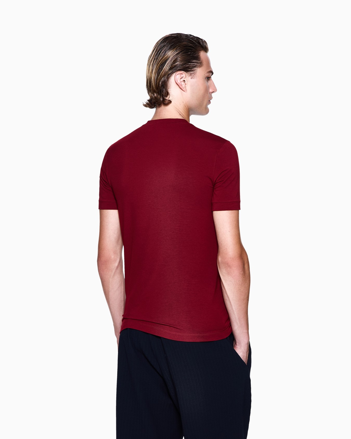 Crew-neck short-sleeved T-shirt in stretch viscose jersey Slide 2