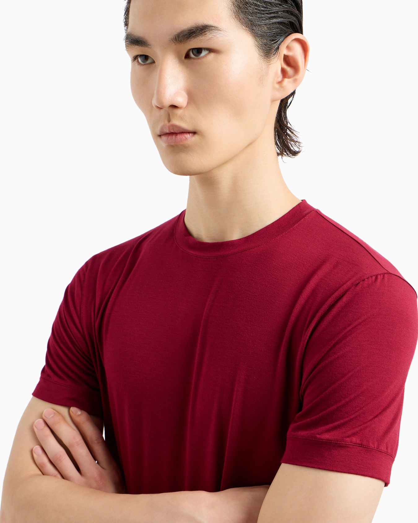 Crew-neck short-sleeved T-shirt in stretch viscose jersey Slide 5