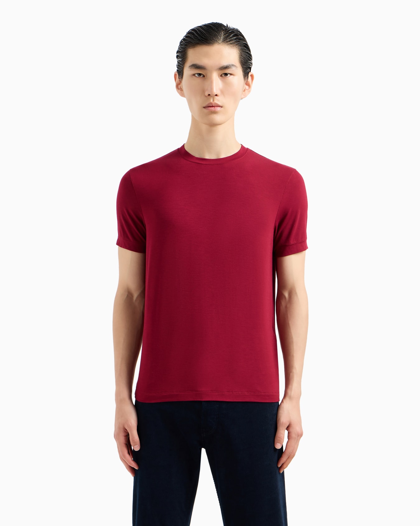 Crew-neck short-sleeved T-shirt in stretch viscose jersey Slide 4